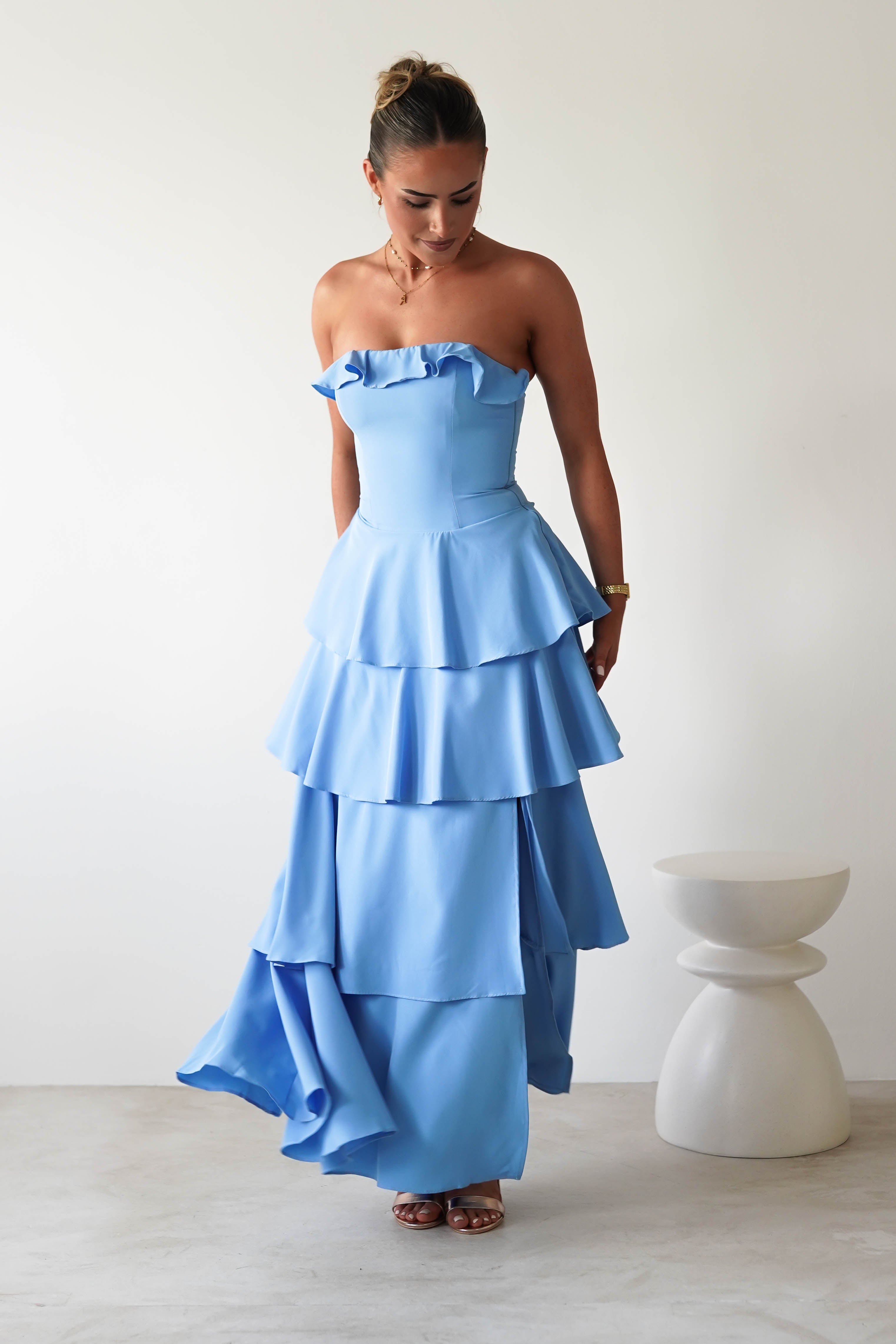 Freya Ruffle Strapless Maxi Dress | Blue | Oh Hello Clothing | XS (6)