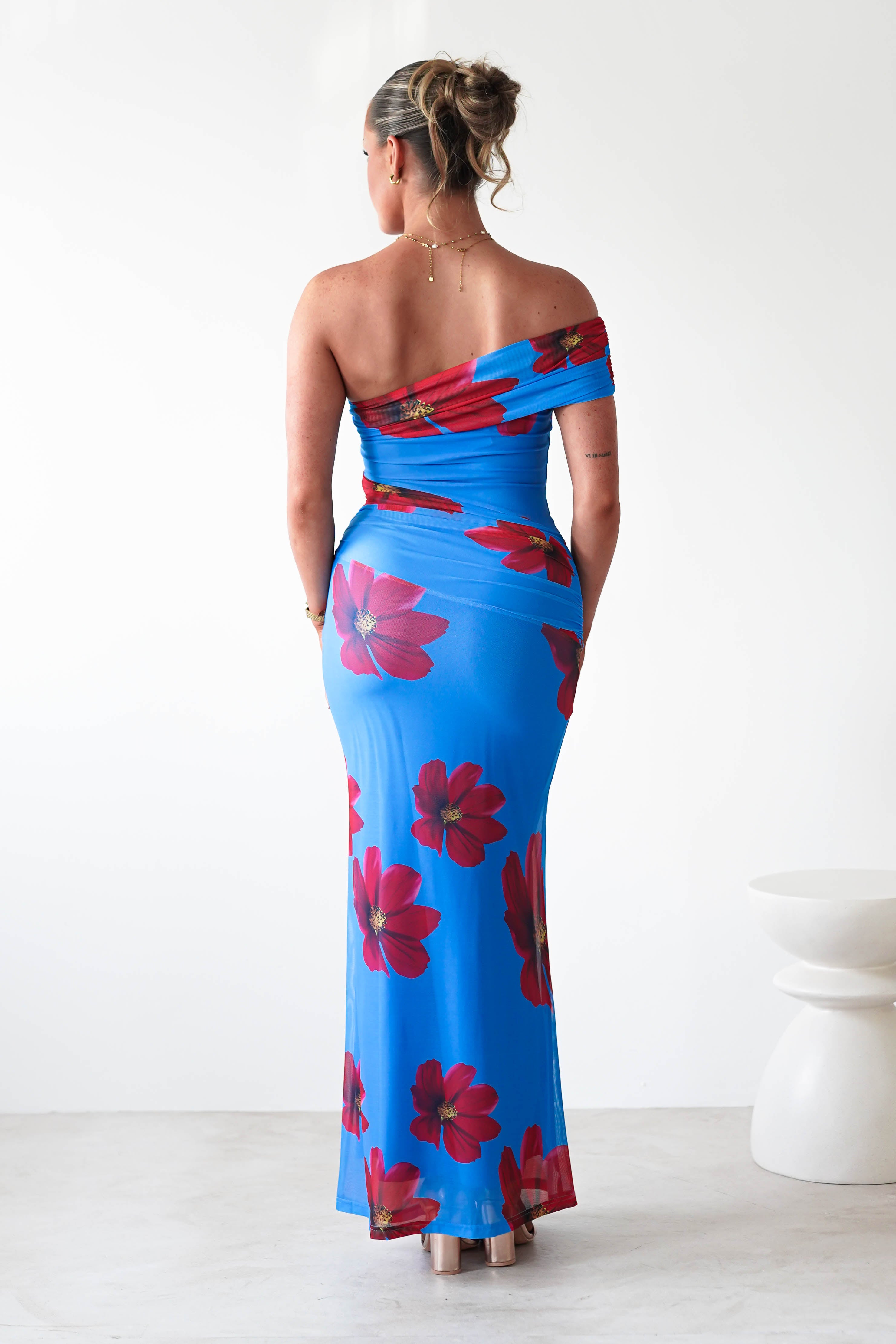 Solara Floral Print Mesh Maxi Dress | Blue | Oh Hello Clothing | XS (6)