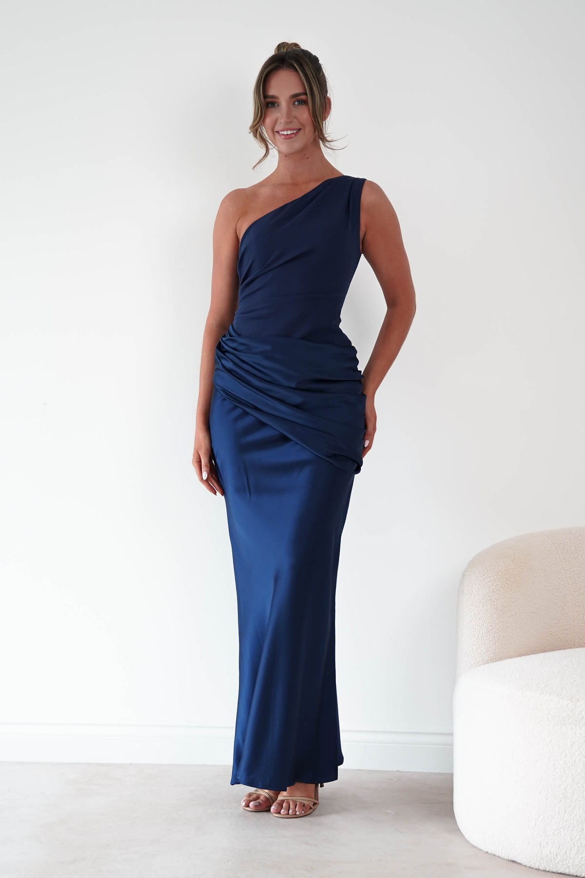 1*done- Nadalia One Shoulder Satin Maxi Dress | new colour navy- sample-Oh Hello Clothing