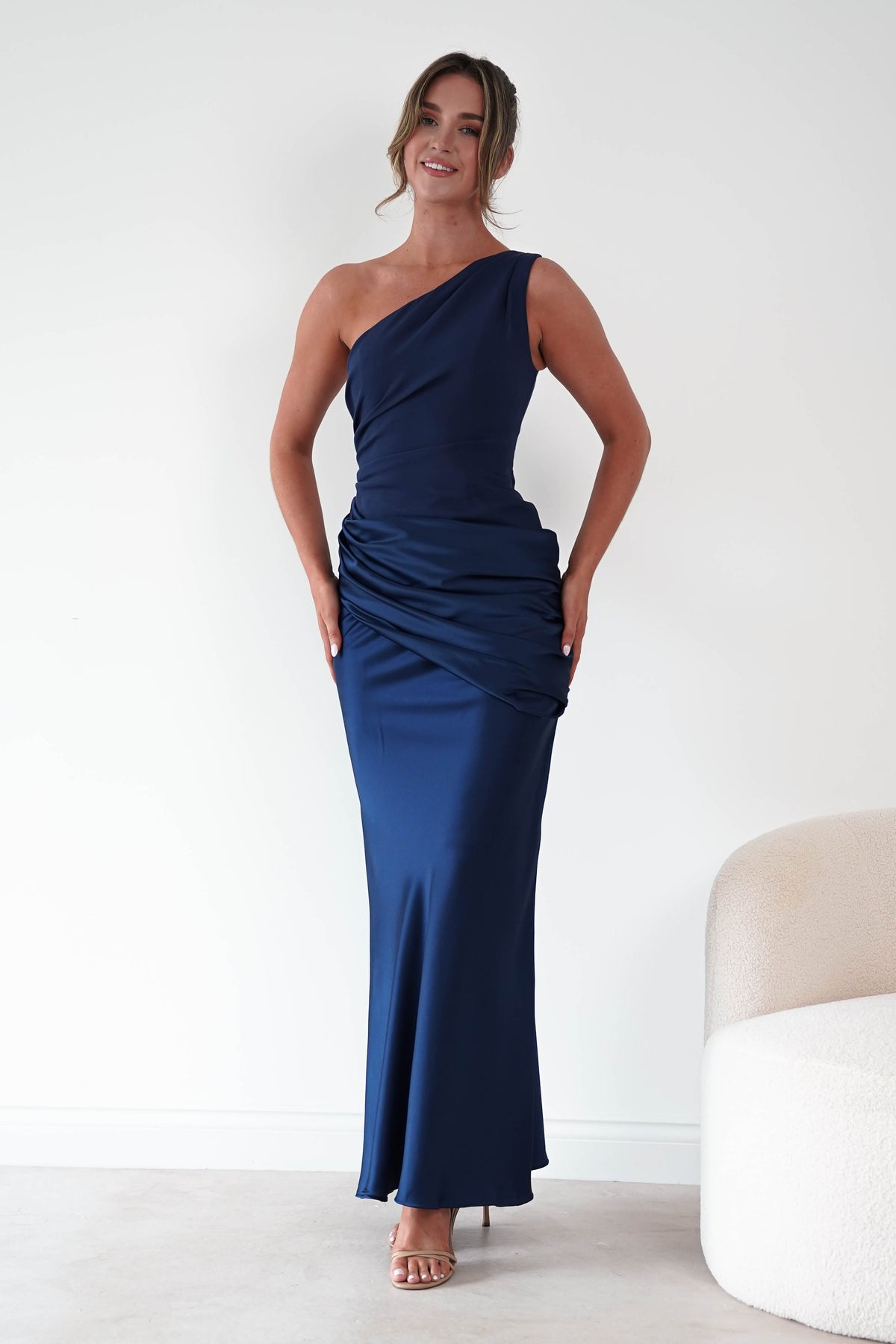 1*done- Nadalia One Shoulder Satin Maxi Dress | new colour navy- sample-Oh Hello Clothing