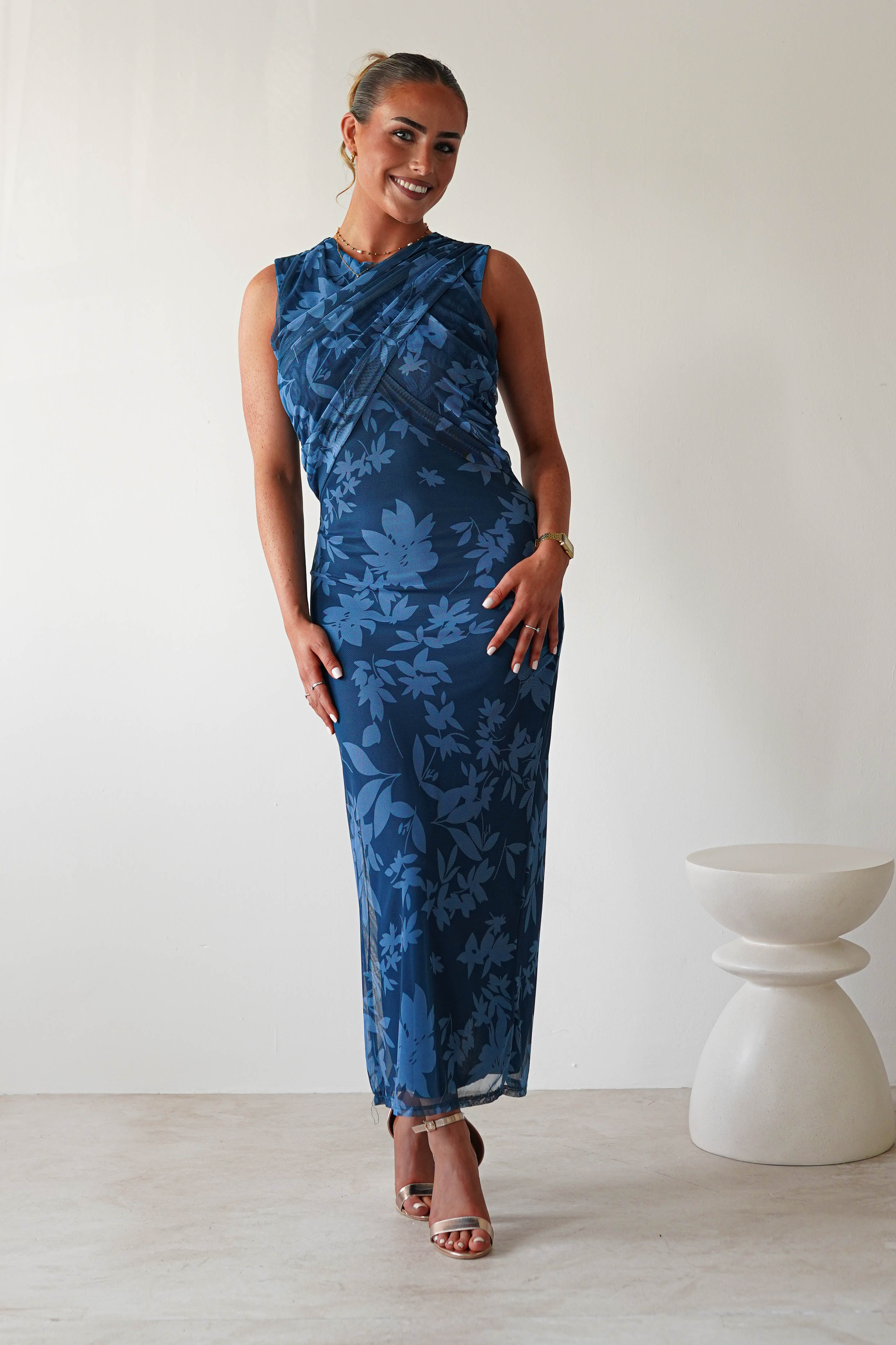 Meadow Floral Mesh Midi Dress | Blue | Oh Hello Clothing | S/M (6 - 8)