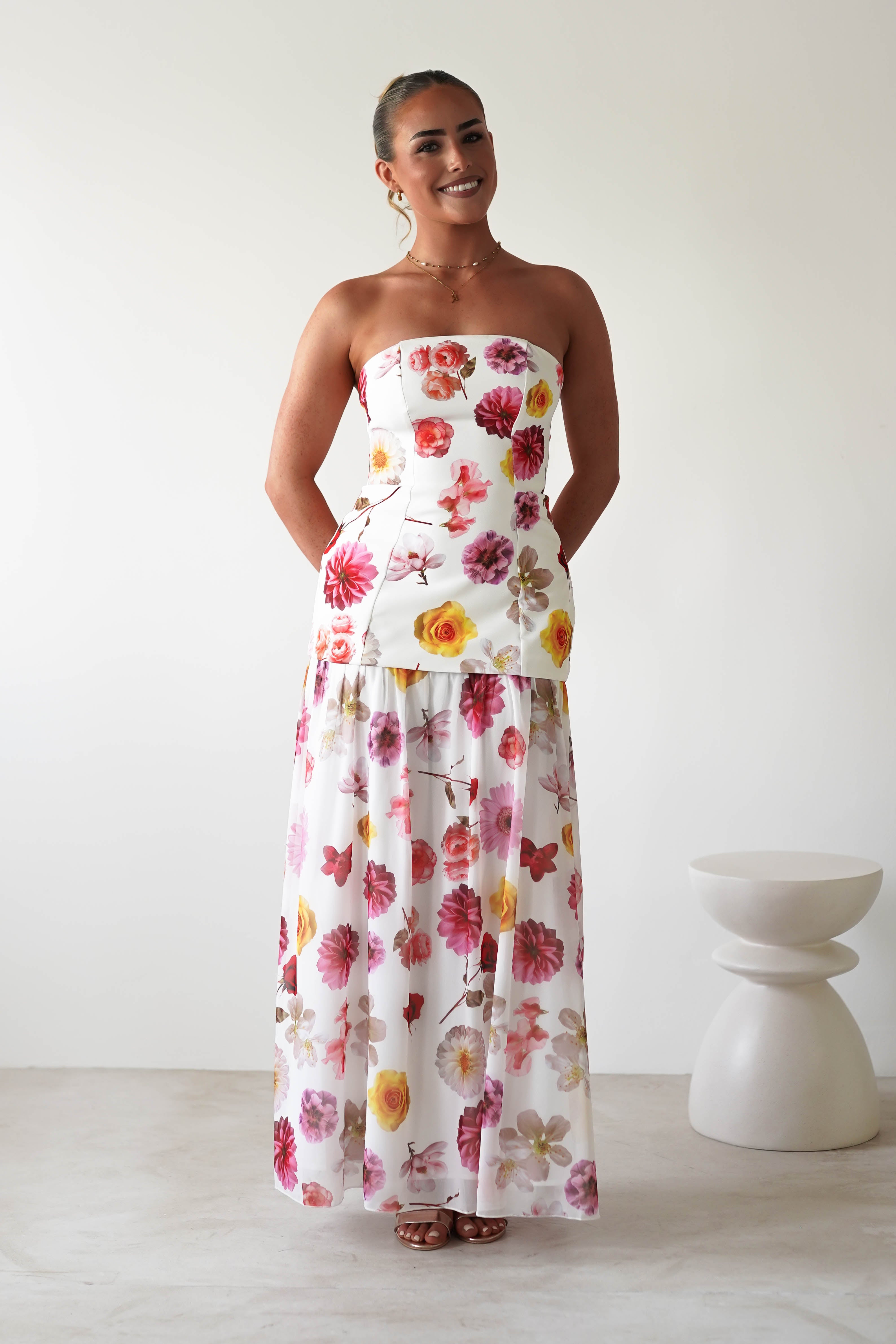 Talia Strapless Floral Print Maxi Dress | Mixed Print | Oh Hello Clothing | XS (6)