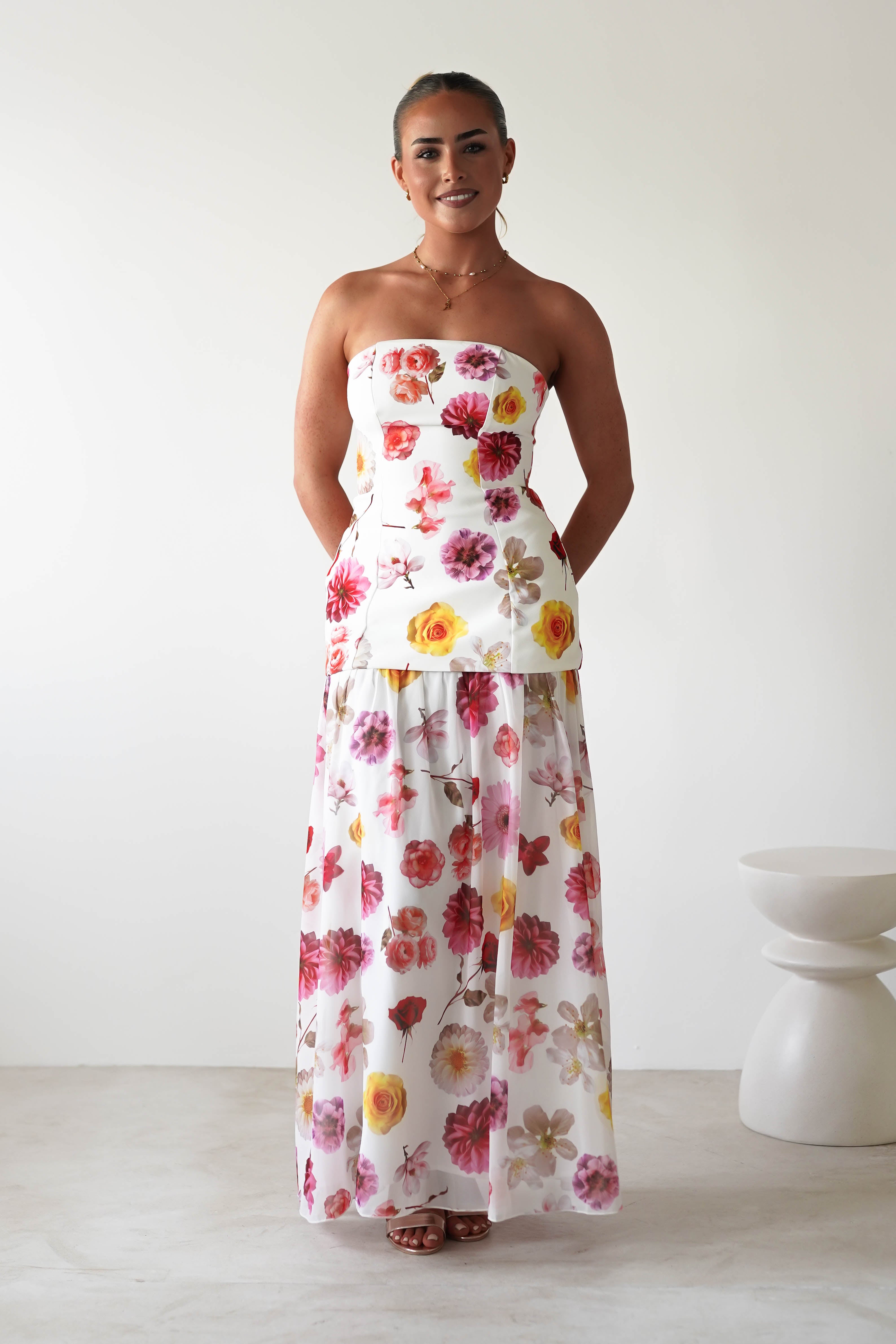 Talia Strapless Floral Print Maxi Dress | Mixed Print | Oh Hello Clothing | XS (6)