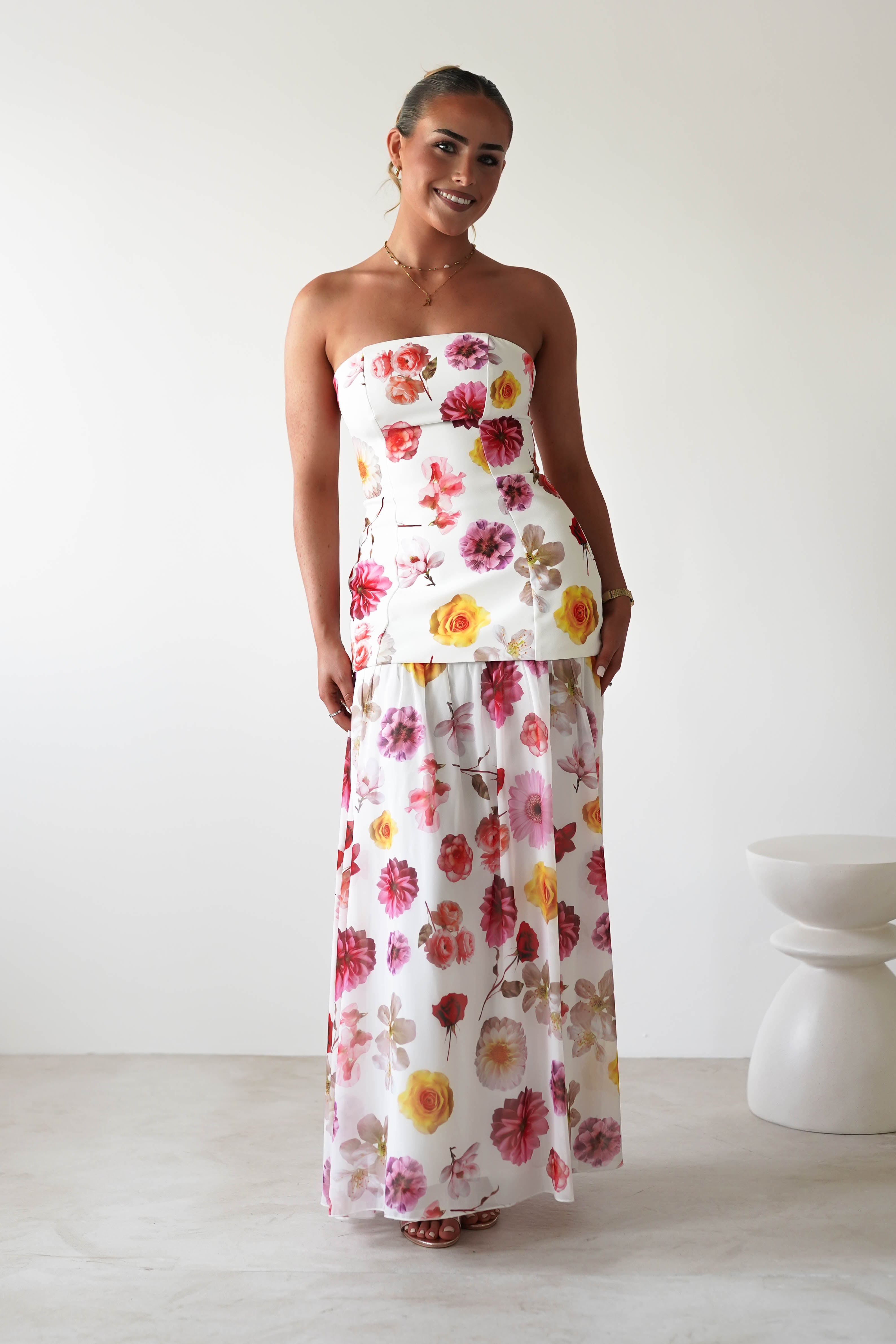 Talia Strapless Floral Print Maxi Dress | Mixed Print | Oh Hello Clothing | XS (6)