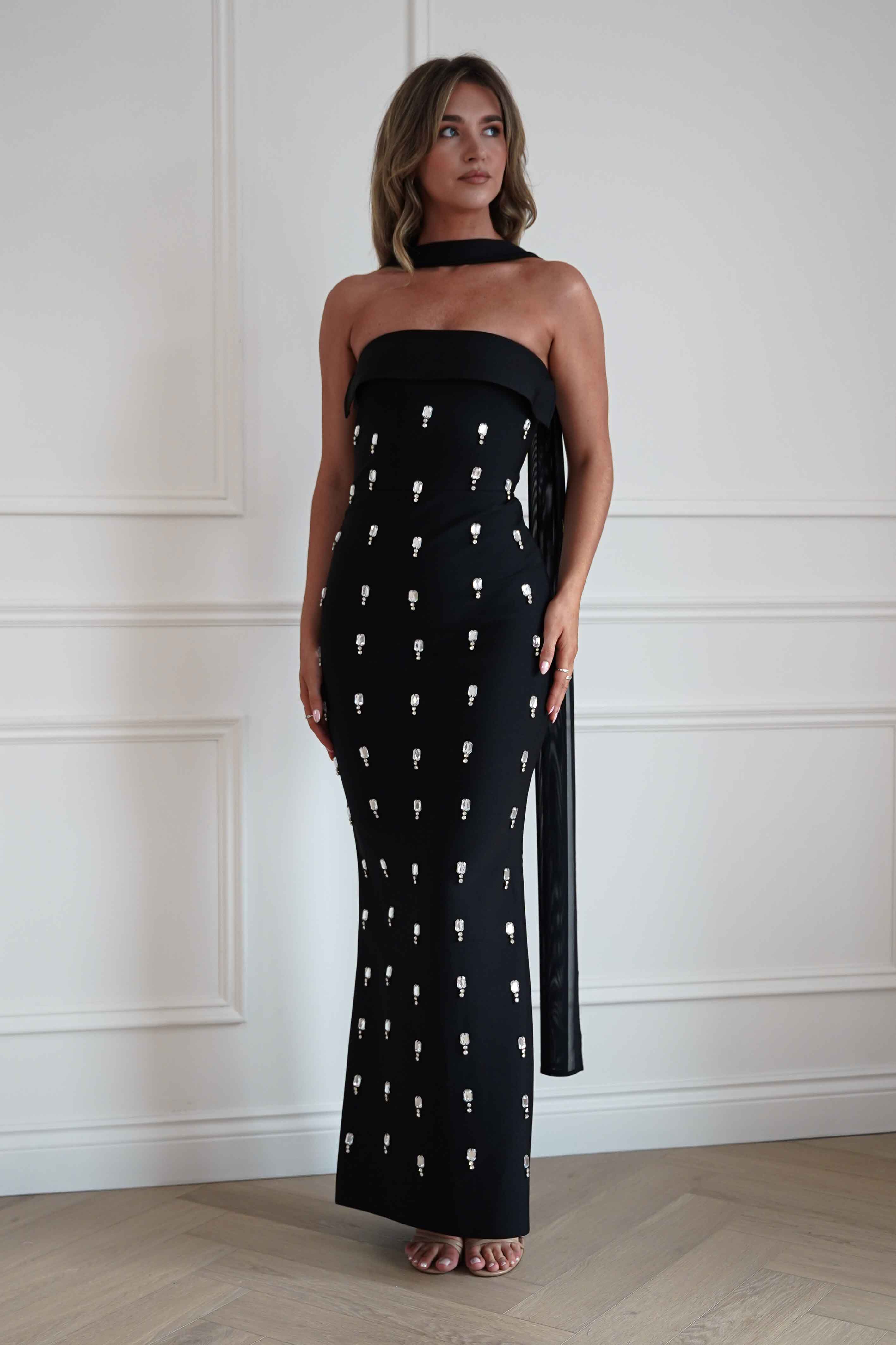 Bethany Embellished Bandage Maxi Dress | Black