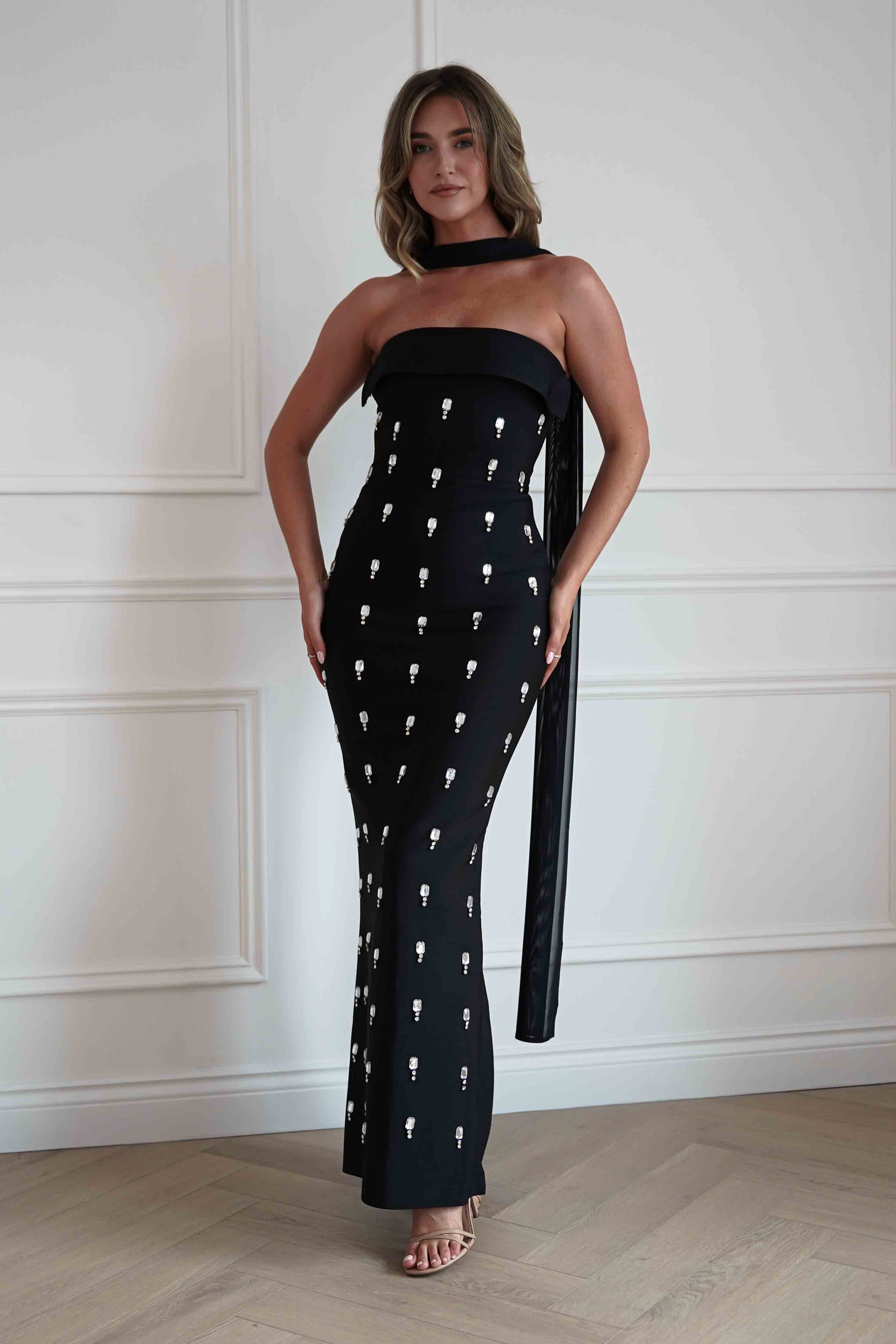 Bethany Embellished Bandage Maxi Dress | Black