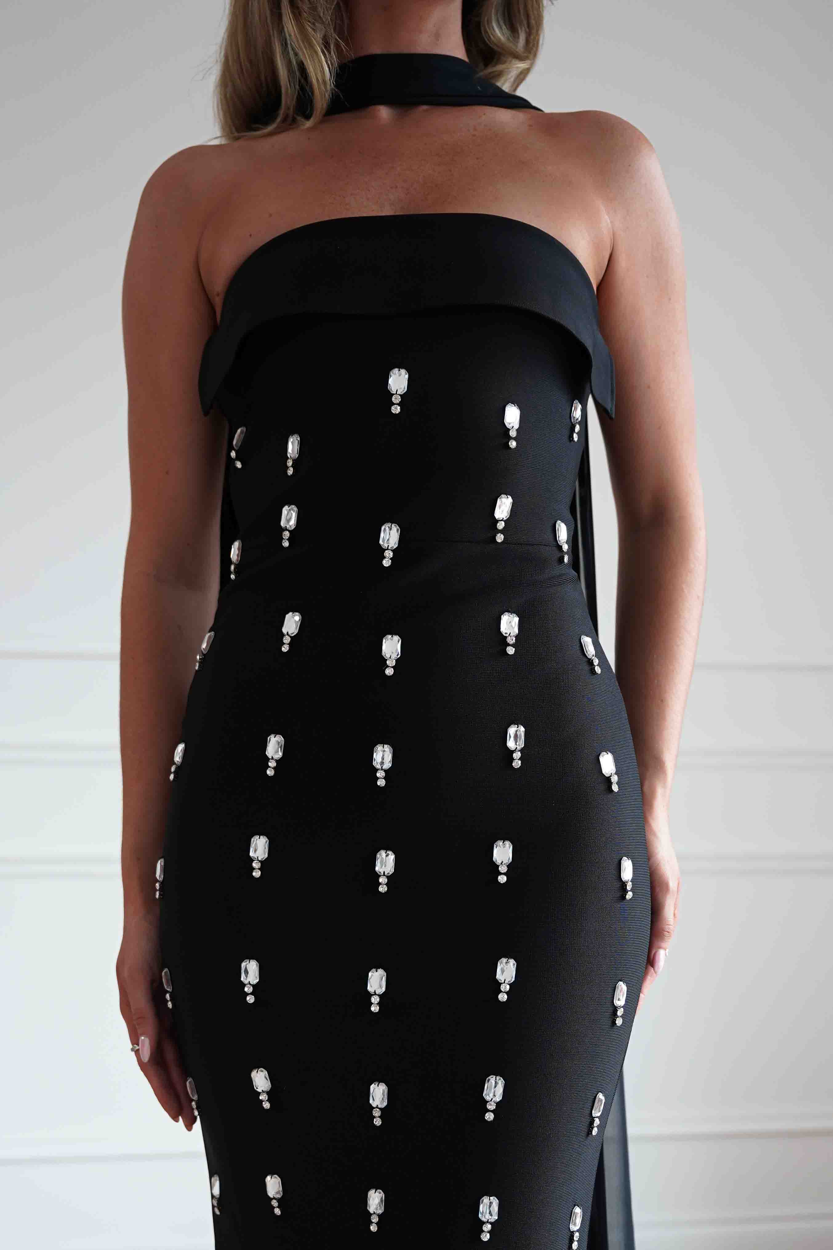 Bethany Embellished Bandage Maxi Dress | Black