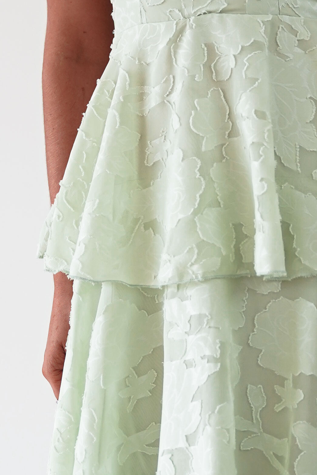 Niama Floral Jacquard Tiered Maxi Dress | Sage Green