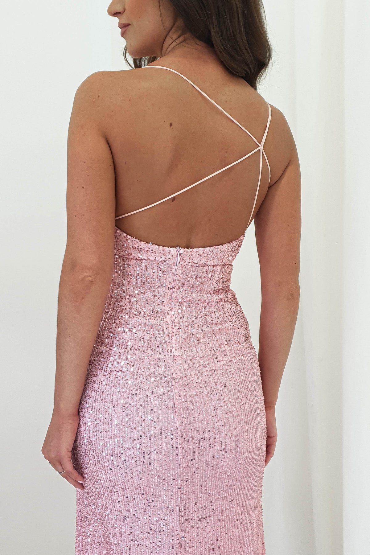Abella Sequin Maxi Gown | Baby Pink-Oh Hello Clothing
