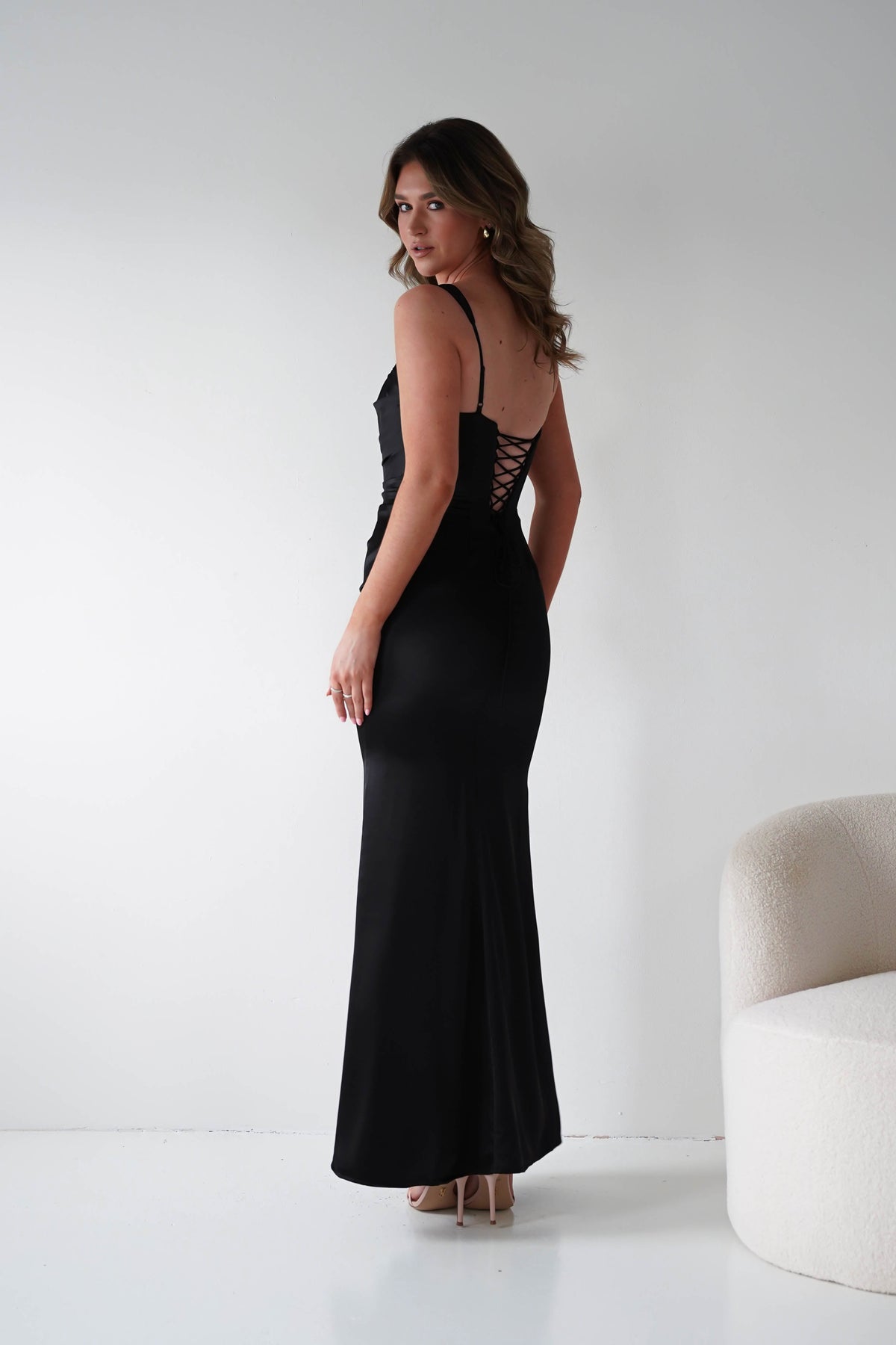 Addison Sqaure Neck Satin Maxi Dress | Black-Oh Hello Clothing