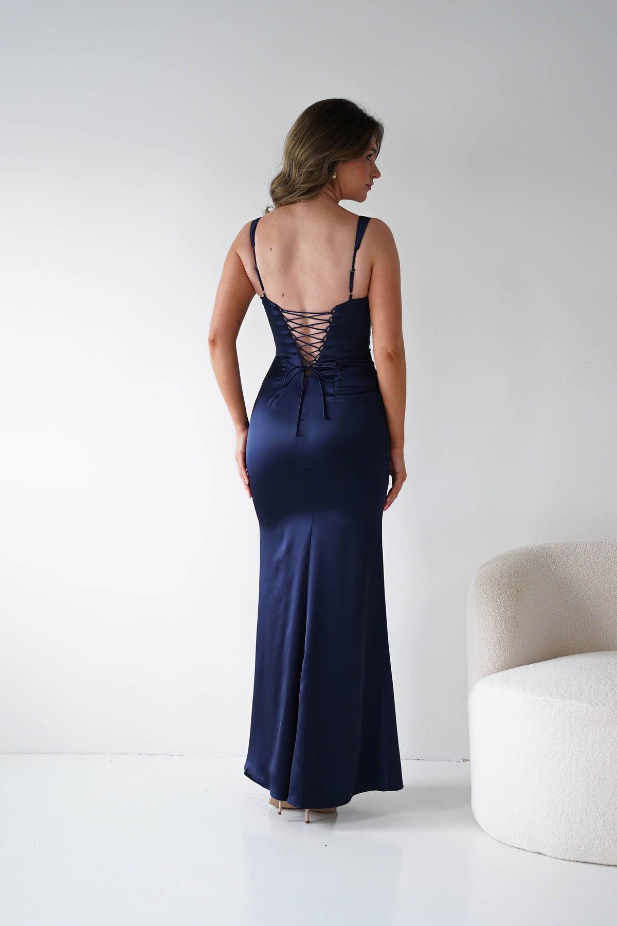 Addison Sqaure Neck Satin Maxi Dress | Navy-Oh Hello Clothing