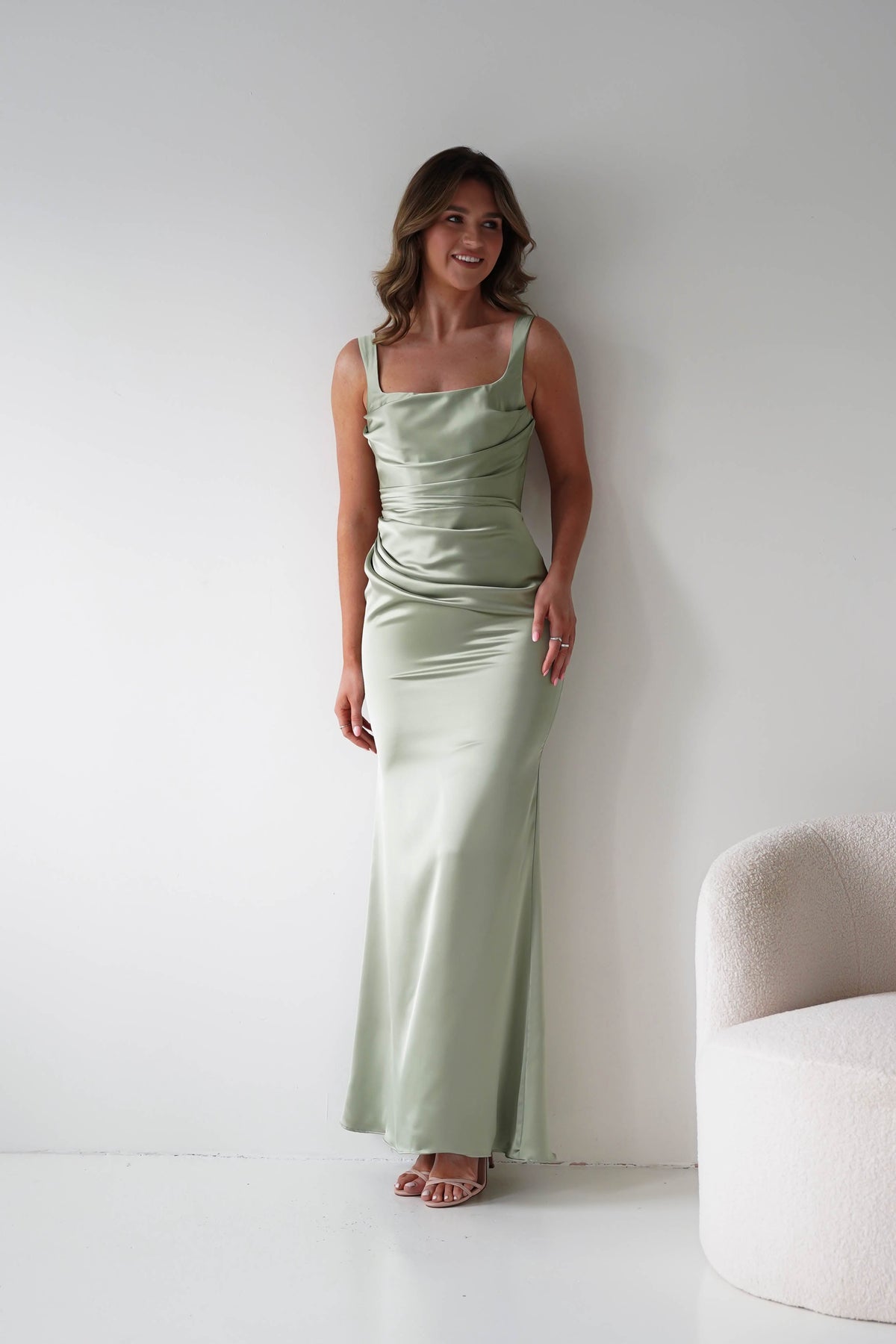 Addison Sqaure Neck Satin Maxi Dress | Sage-Oh Hello Clothing