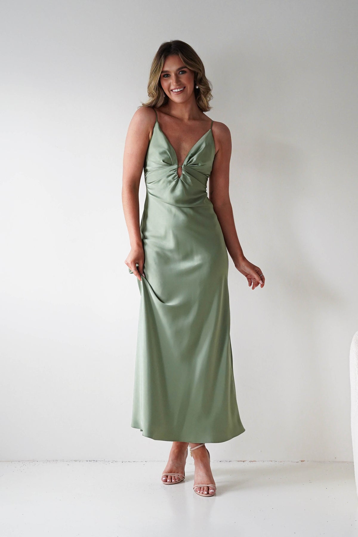 Adley Soft Satin Maxi Dress | Olive-Oh Hello Clothing