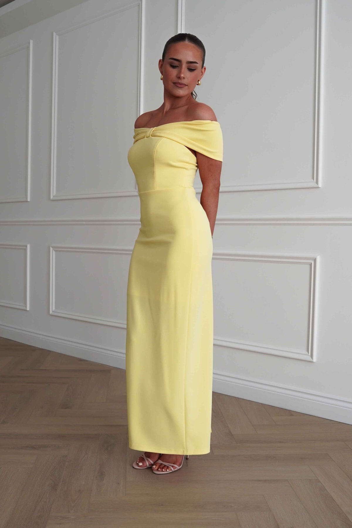Aimie Off-Shoulder Midi Dress | Yellow-Oh Hello Clothing