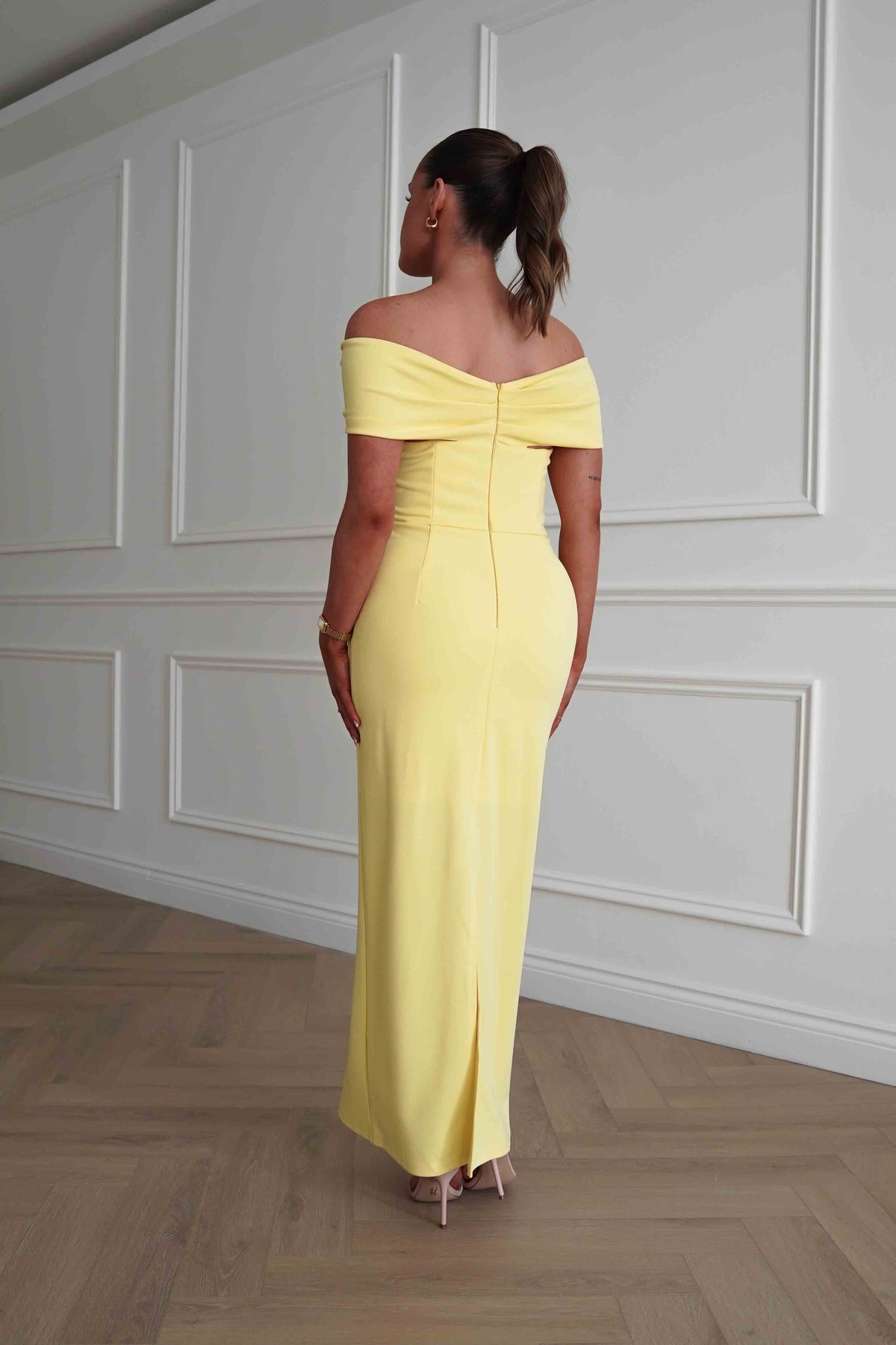 Aimie Off-Shoulder Midi Dress | Yellow-Oh Hello Clothing