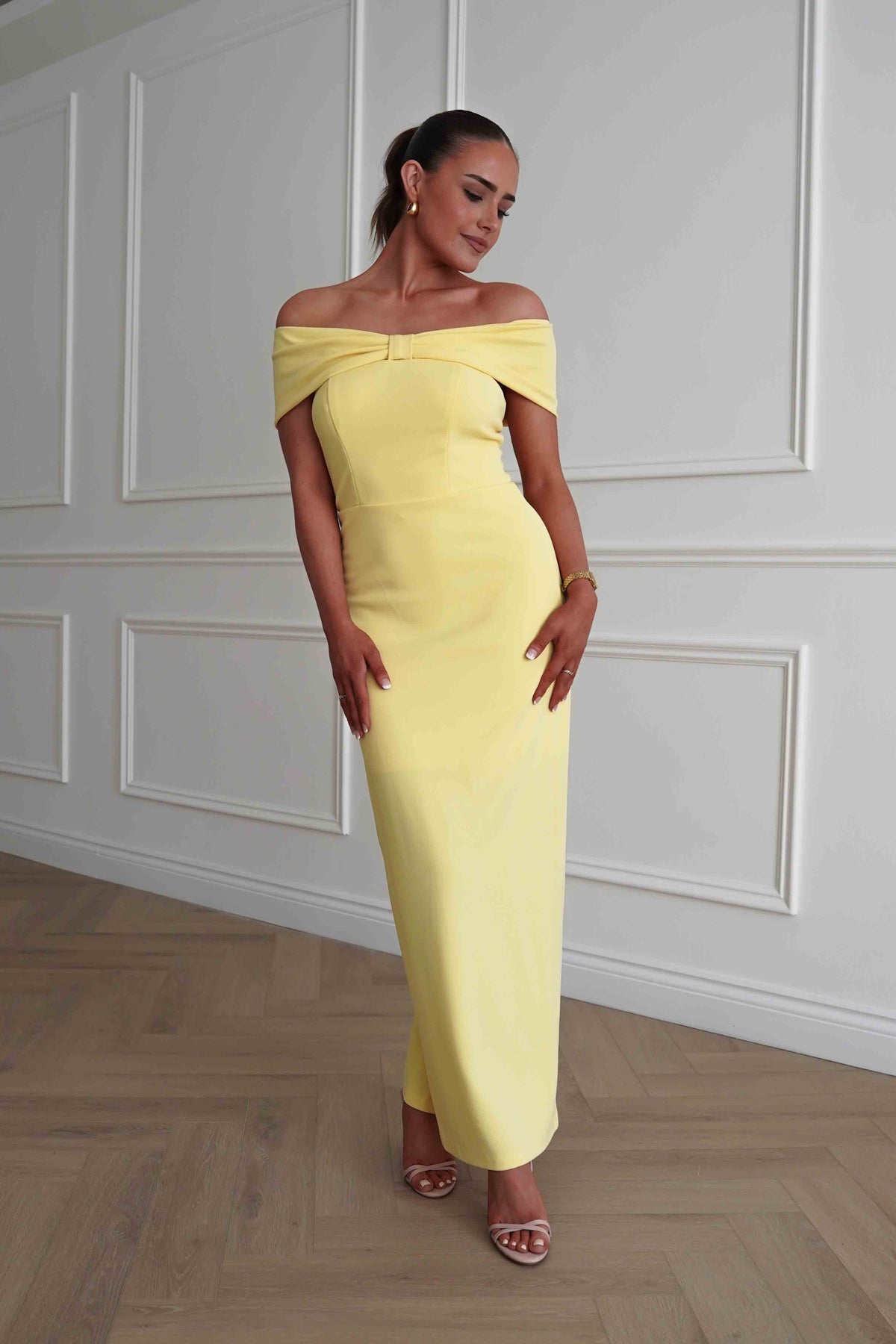 Aimie Off-Shoulder Midi Dress | Yellow-Oh Hello Clothing