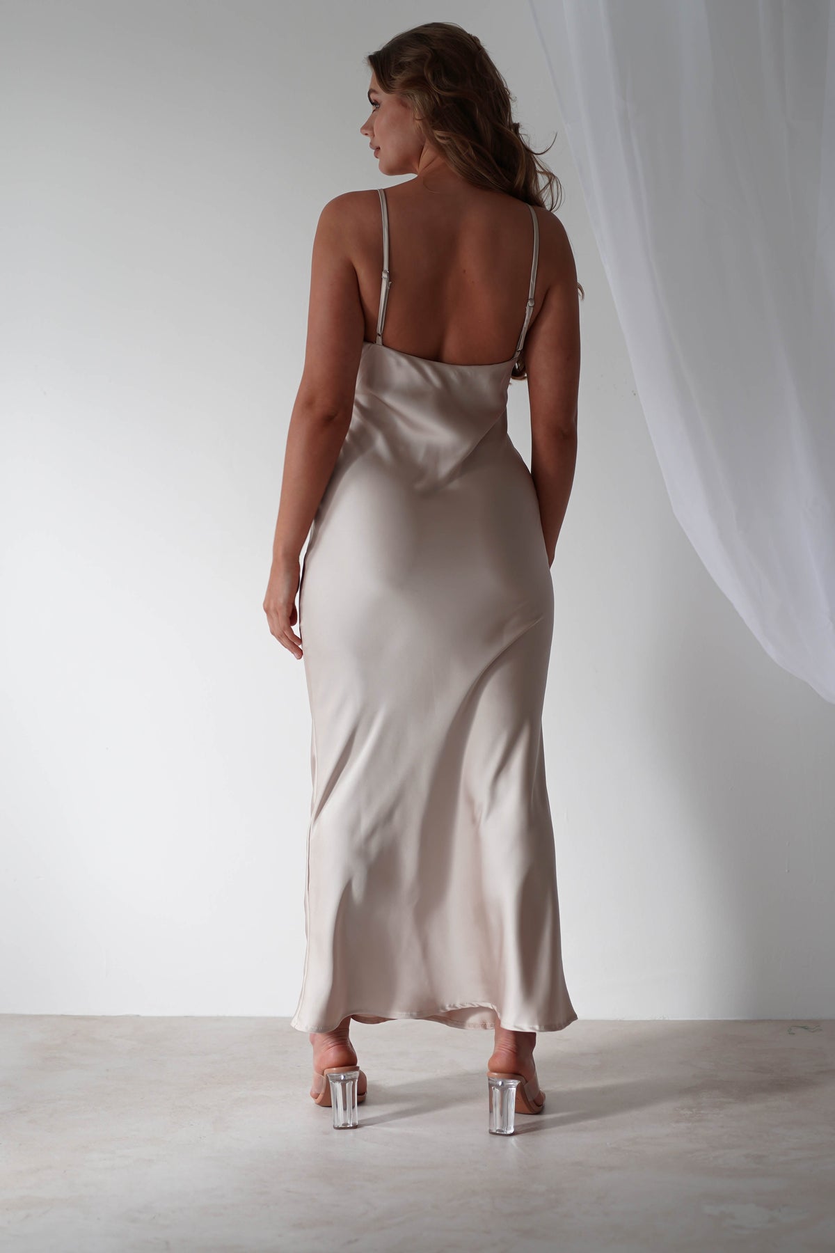 Aimie Soft Satin Maxi Dress | Champagne-Oh Hello Clothing