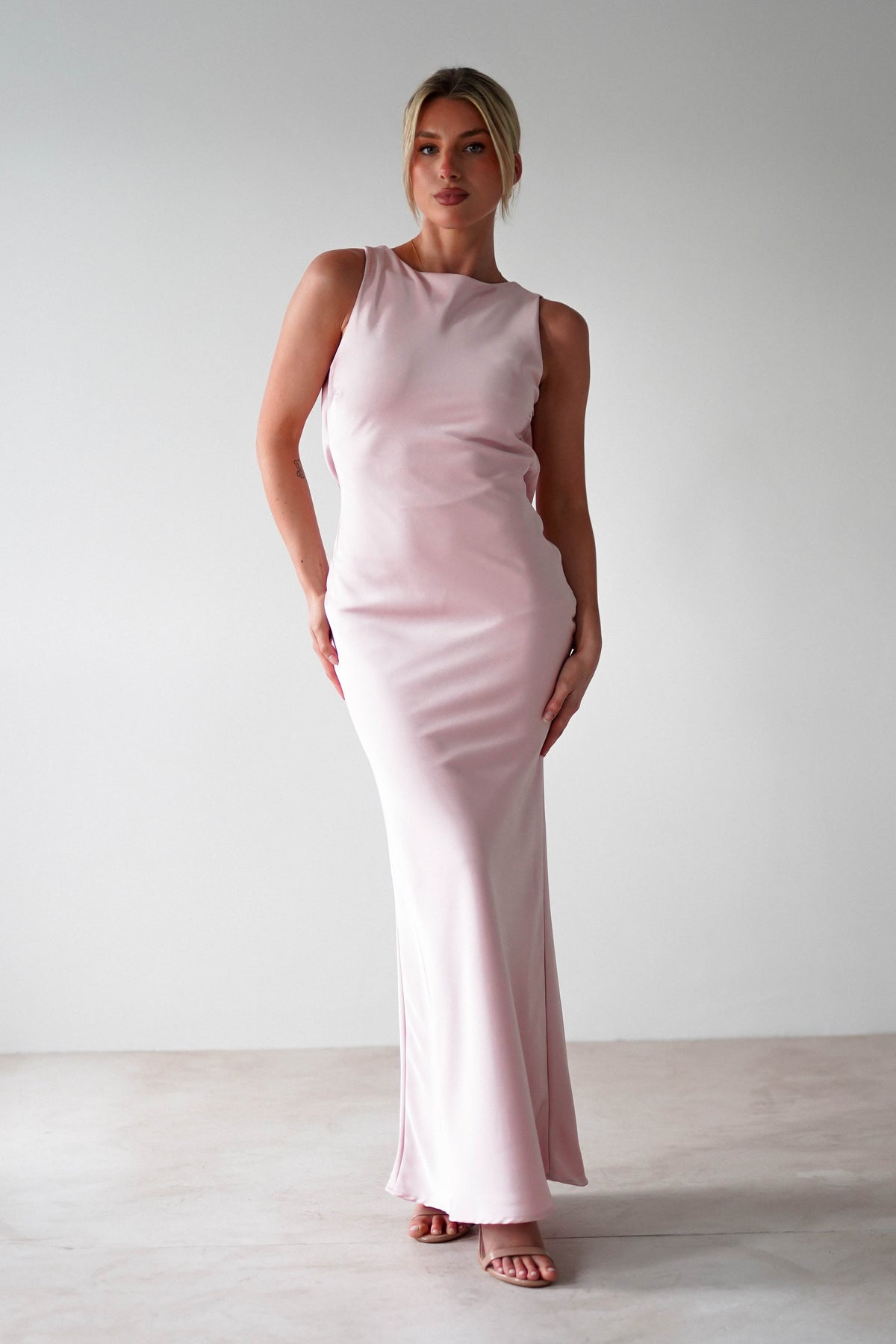 Alanna Soft Matte Satin Maxi Dress | Blush Pink-Oh Hello Clothing