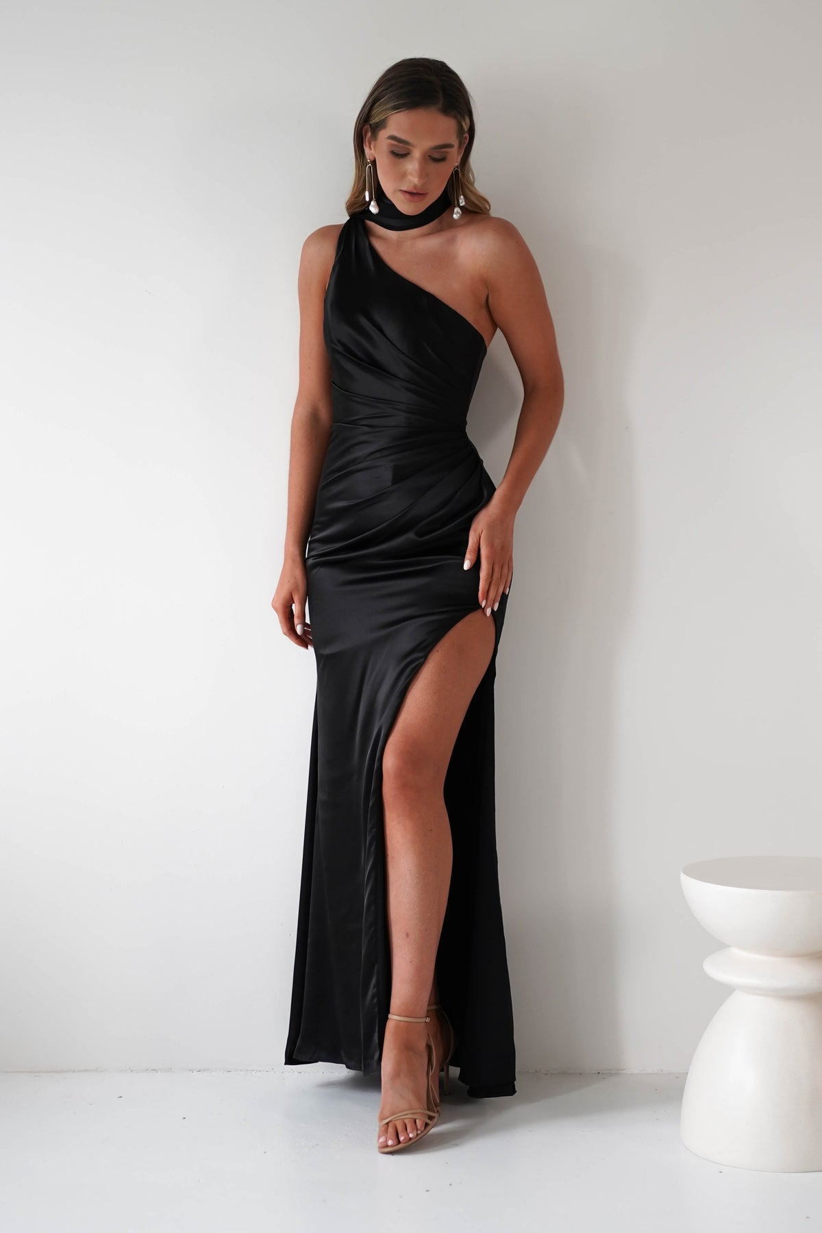 Aletta Soft Satin Maxi Gown | Black-Oh Hello Clothing