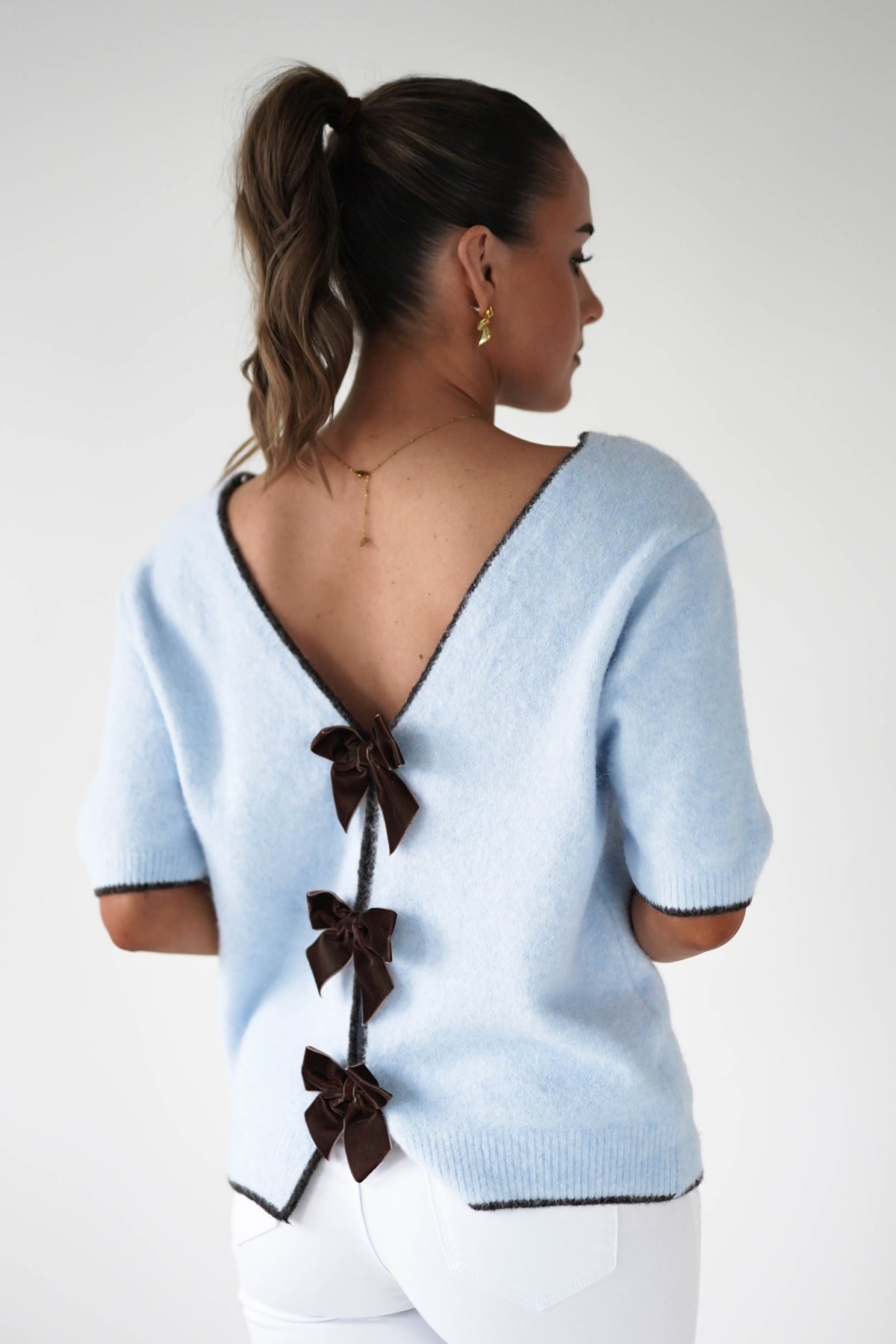 Allegra Bow Detail Jumper | Blue/Brown-Oh Hello Clothing