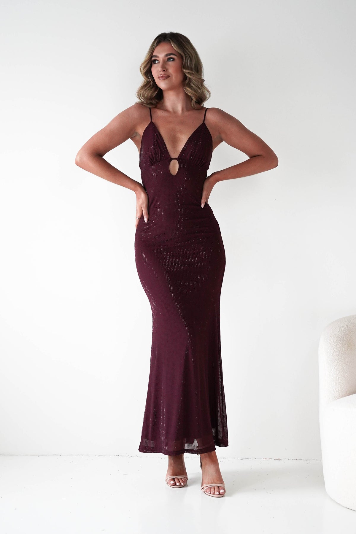 Almarie Diamante Mesh V-Neck Maxi Dress | Wine-Oh Hello Clothing