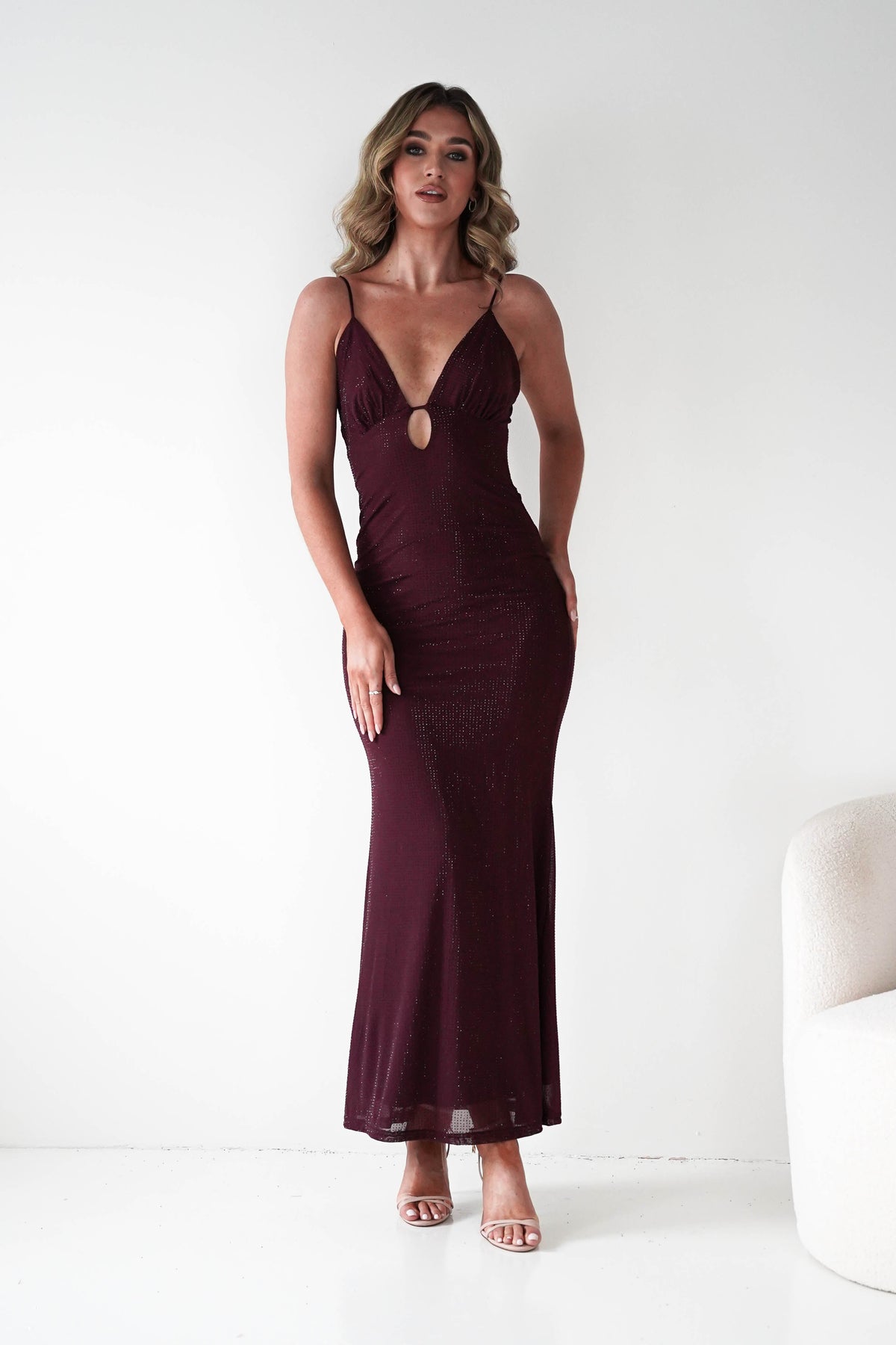 Almarie Diamante Mesh V-Neck Maxi Dress | Wine-Oh Hello Clothing