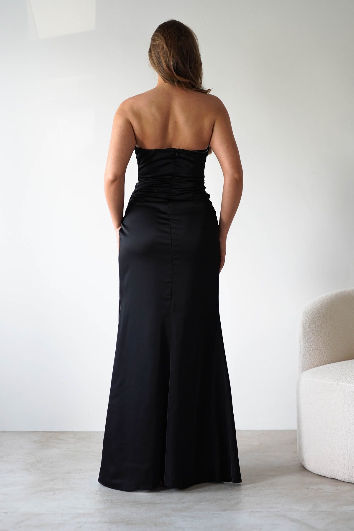 Alyce Soft Satin Strapless Gown | Black-Oh Hello Clothing