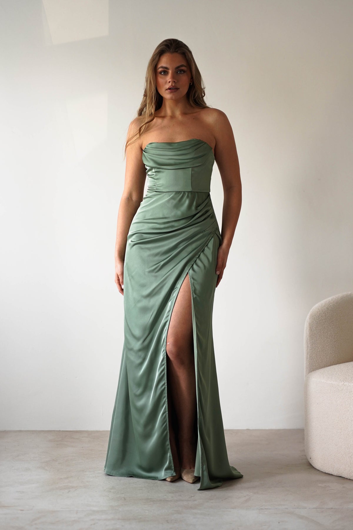 Alyce Soft Satin Strapless Gown | Olive-Oh Hello Clothing