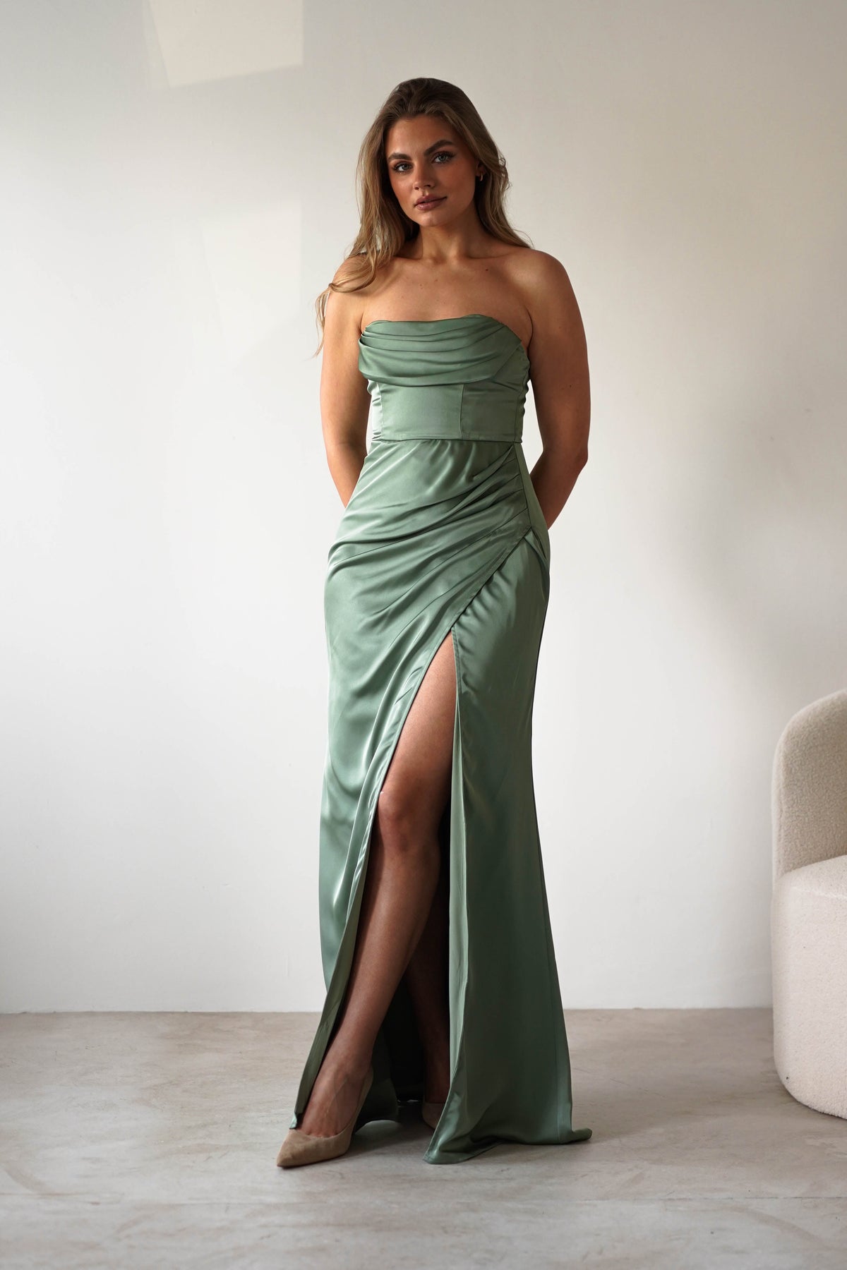 Alyce Soft Satin Strapless Gown | Olive-Oh Hello Clothing