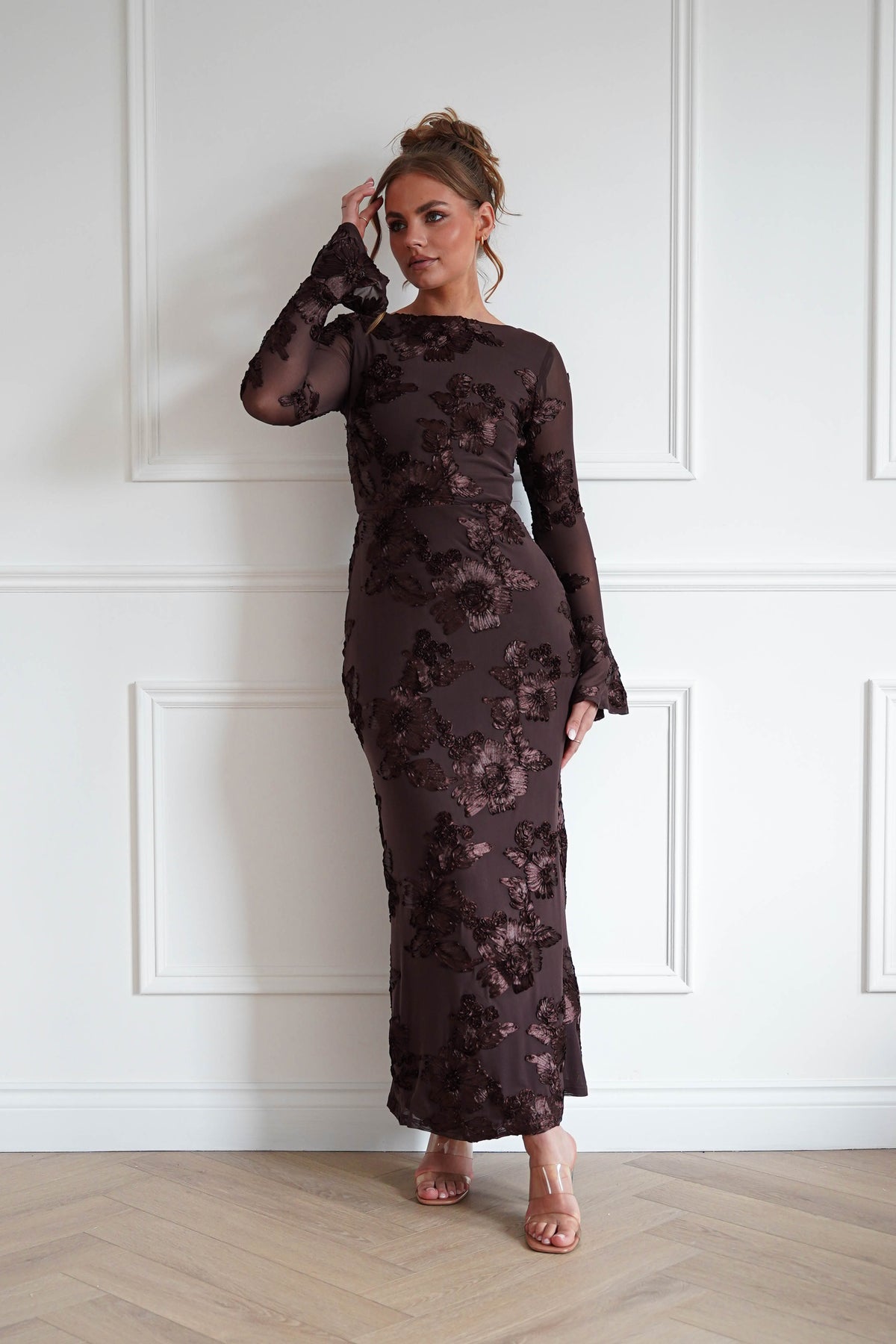 Amelita Long Sleeve Textured Maxi Dress | Brown-Oh Hello Clothing
