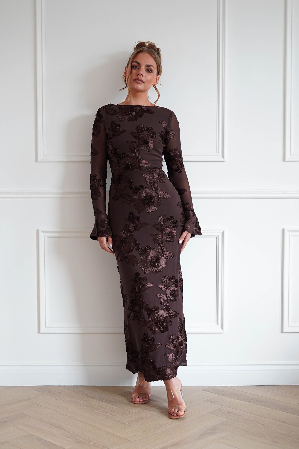 Amelita Long Sleeve Textured Maxi Dress | Brown-Oh Hello Clothing