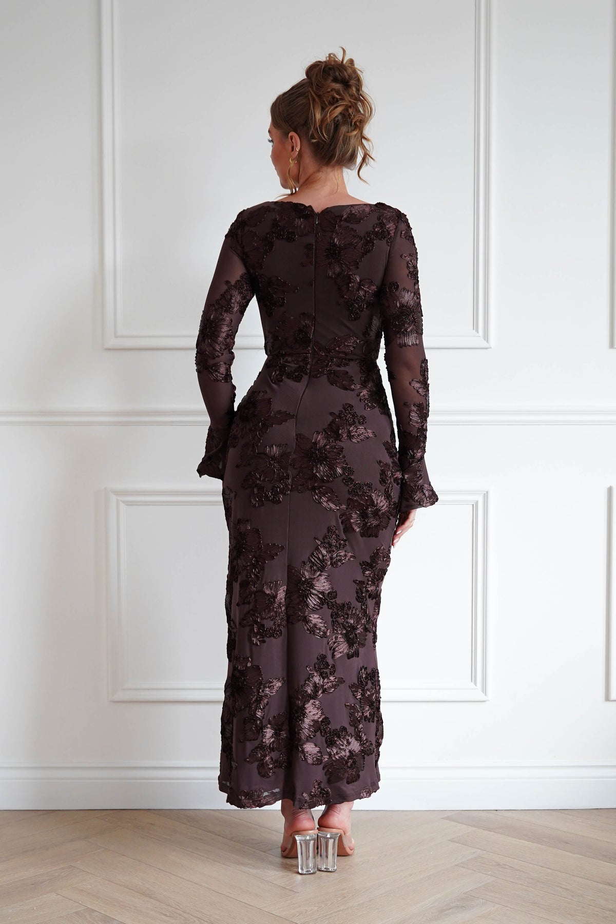 Amelita Long Sleeve Textured Maxi Dress | Brown-Oh Hello Clothing