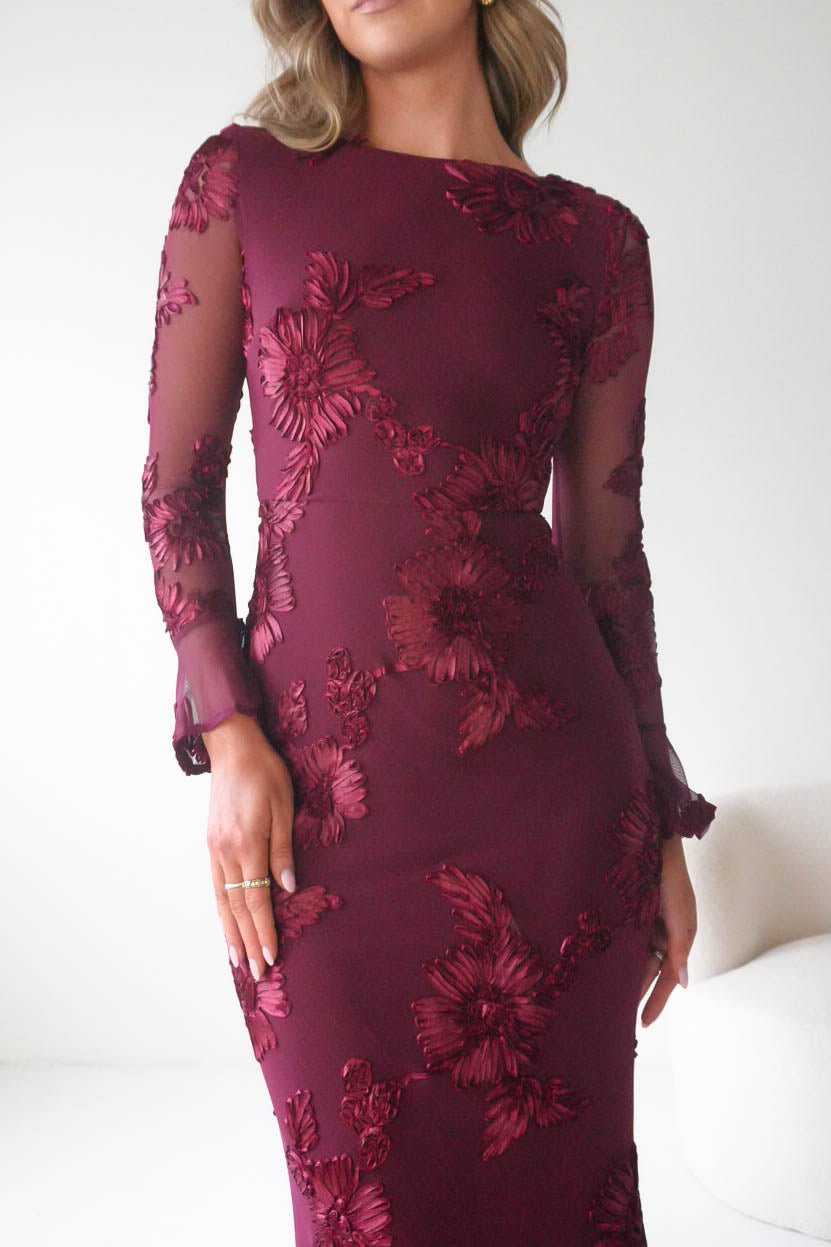 Amelita Long Sleeve Textured Maxi Dress | Wine-Oh Hello Clothing