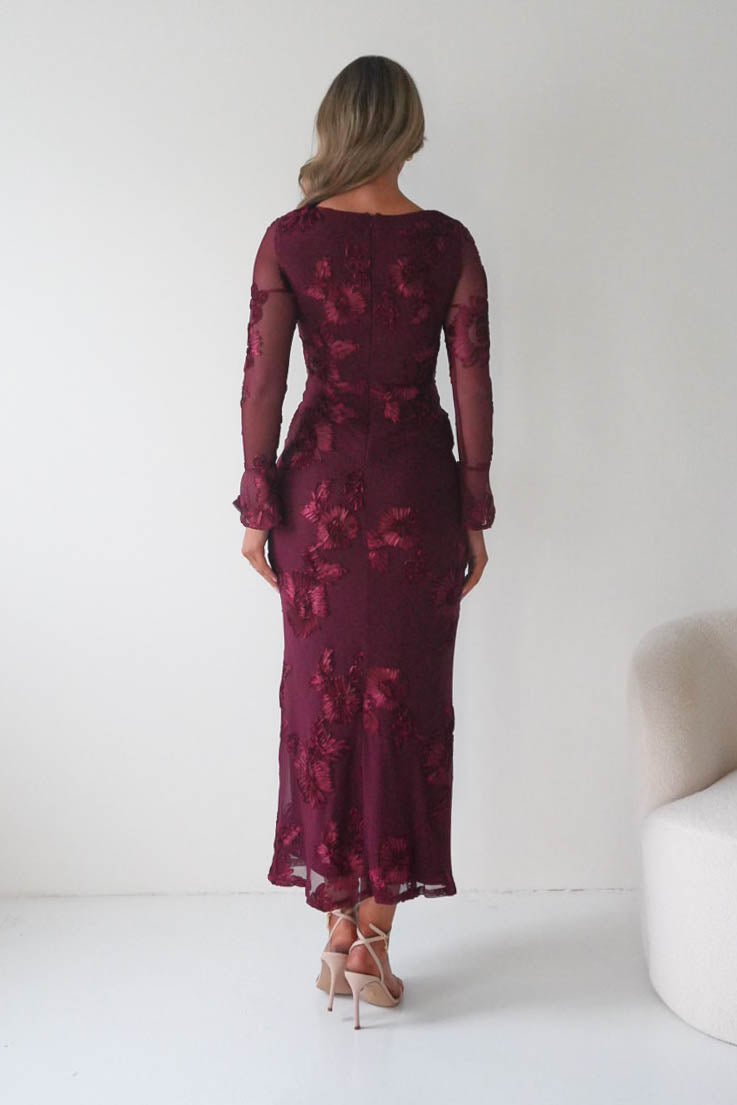Amelita Long Sleeve Textured Maxi Dress | Wine-Oh Hello Clothing