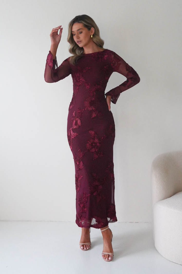 Amelita Long Sleeve Textured Maxi Dress | Wine-Oh Hello Clothing