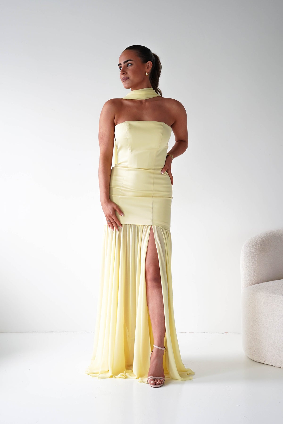 Amora Strapless Structured Maxi Dress | Yellow-Oh Hello Clothing