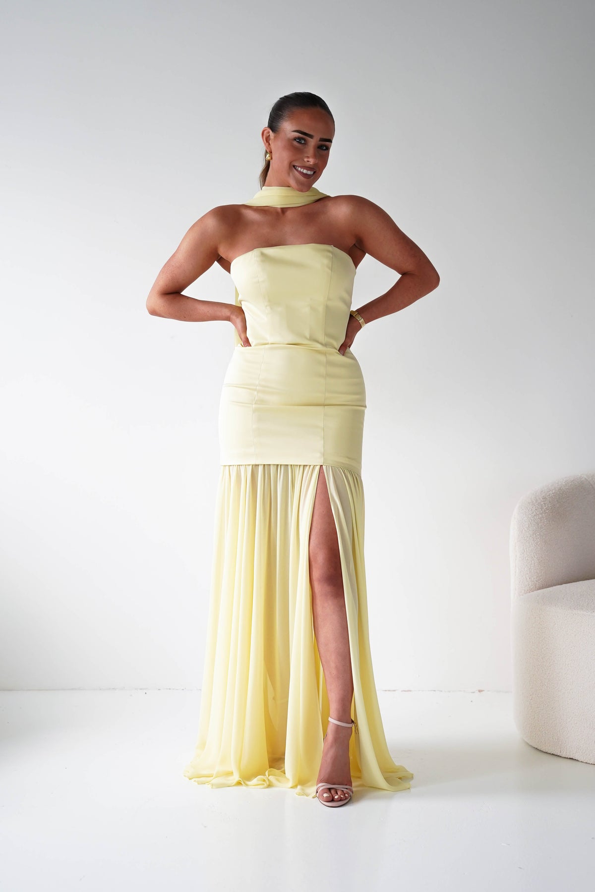 Amora Strapless Structured Maxi Dress | Yellow-Oh Hello Clothing