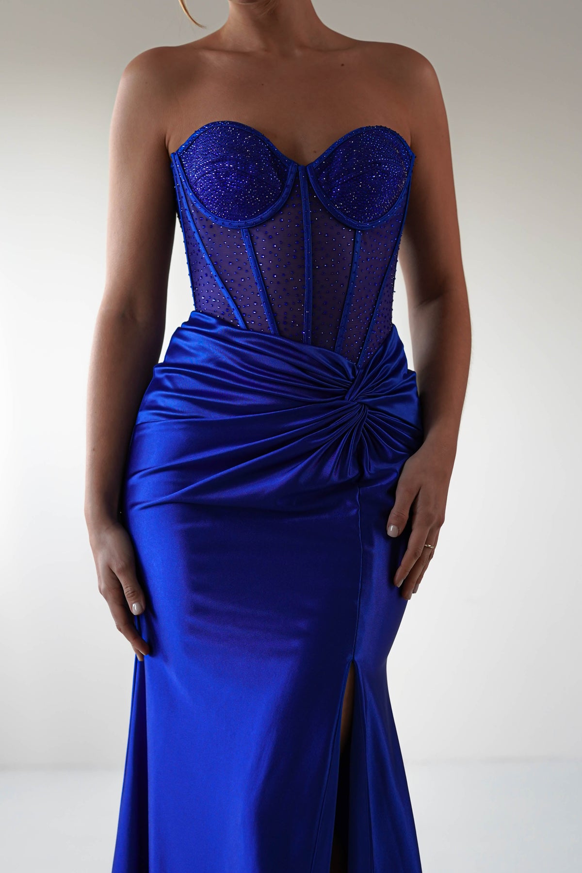 Andrina Rhinestone Strapless Gown | Royal Blue-Oh Hello Clothing