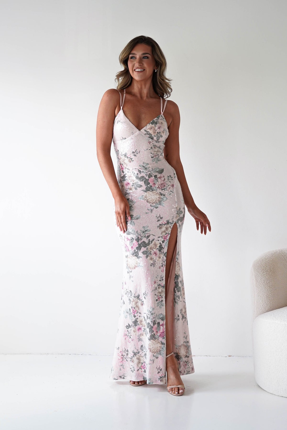 Anglea Floral Sequin Maxi Gown | Blush-Oh Hello Clothing