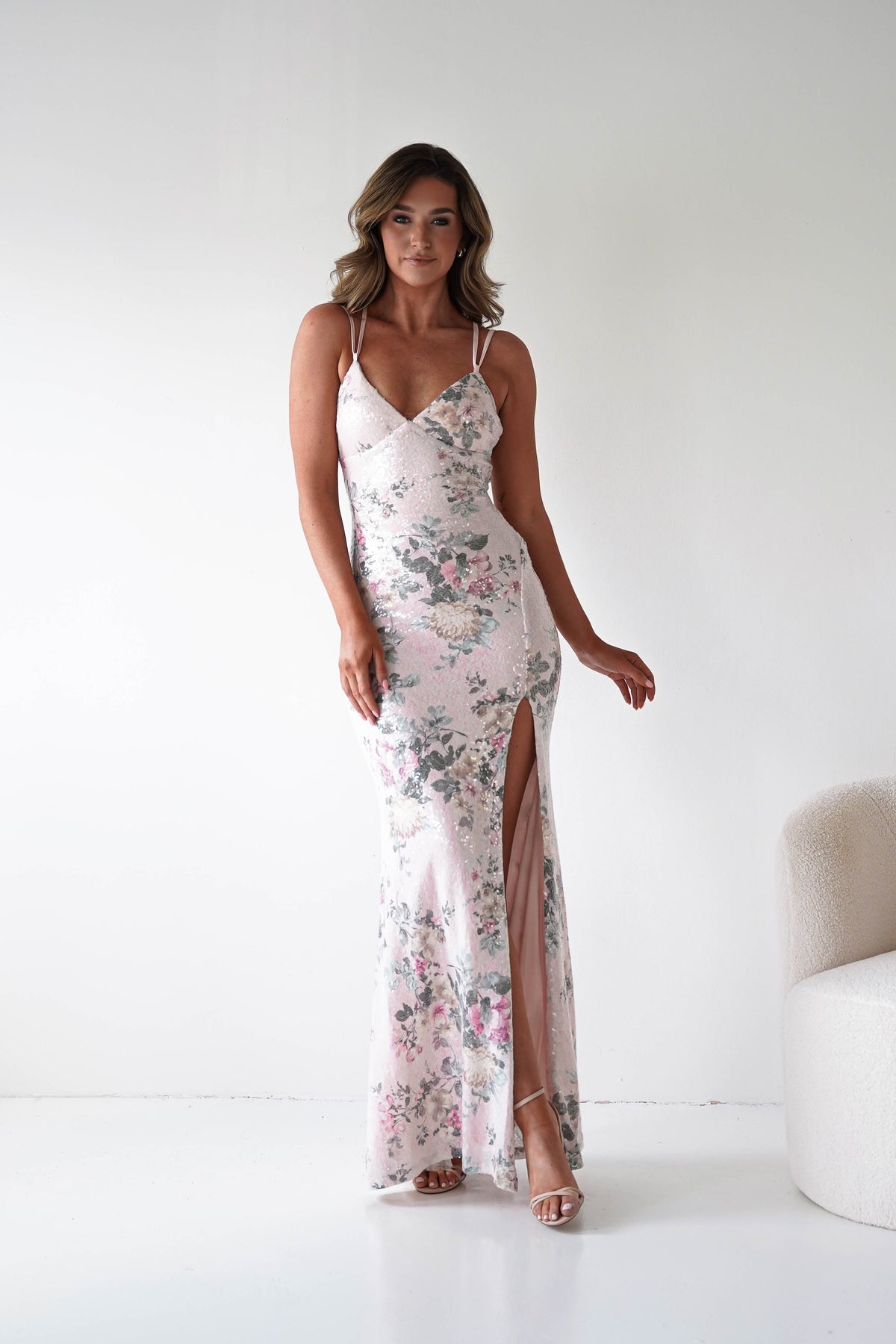 Anglea Floral Sequin Maxi Gown | Blush-Oh Hello Clothing
