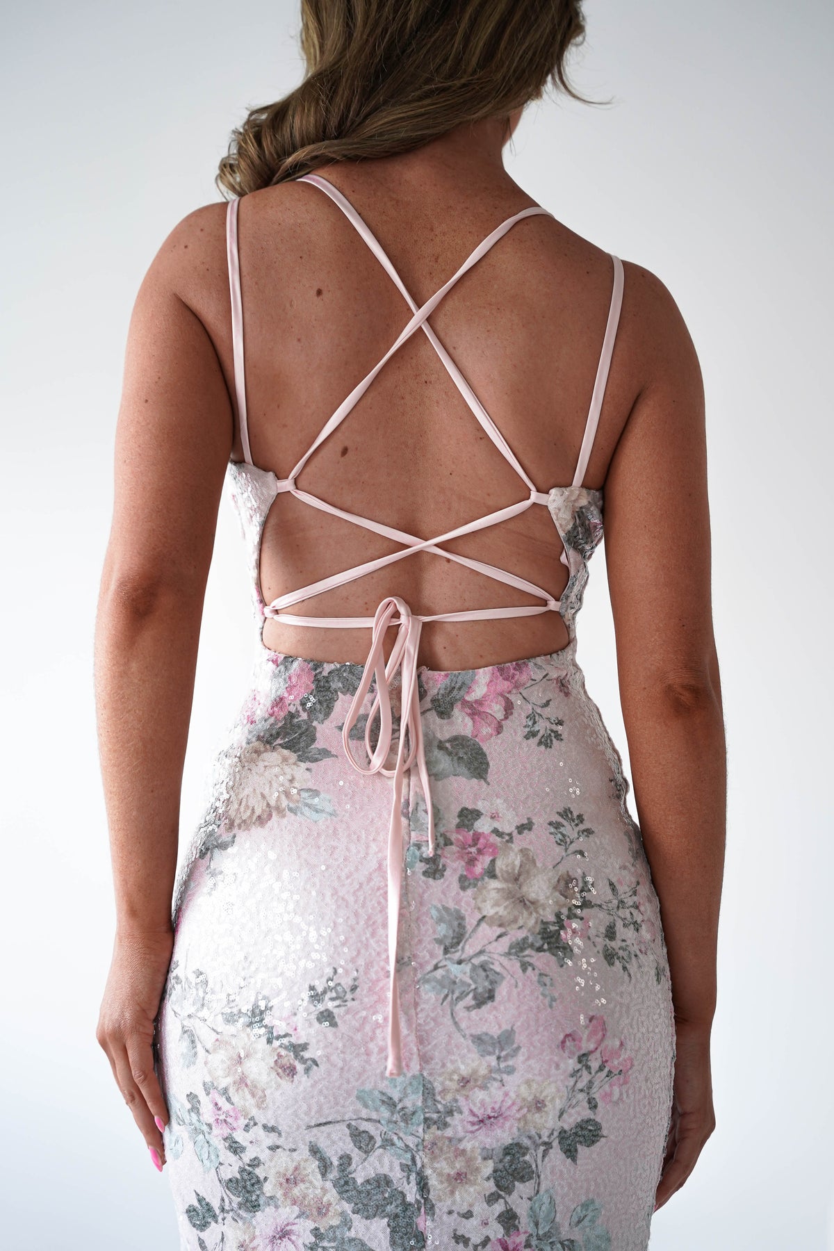 Anglea Floral Sequin Maxi Gown | Blush-Oh Hello Clothing