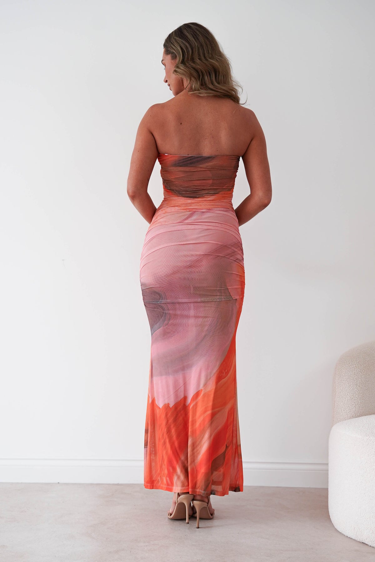 Anneka Strapless Mesh Bodycon Maxi Dress | Orange-Oh Hello Clothing