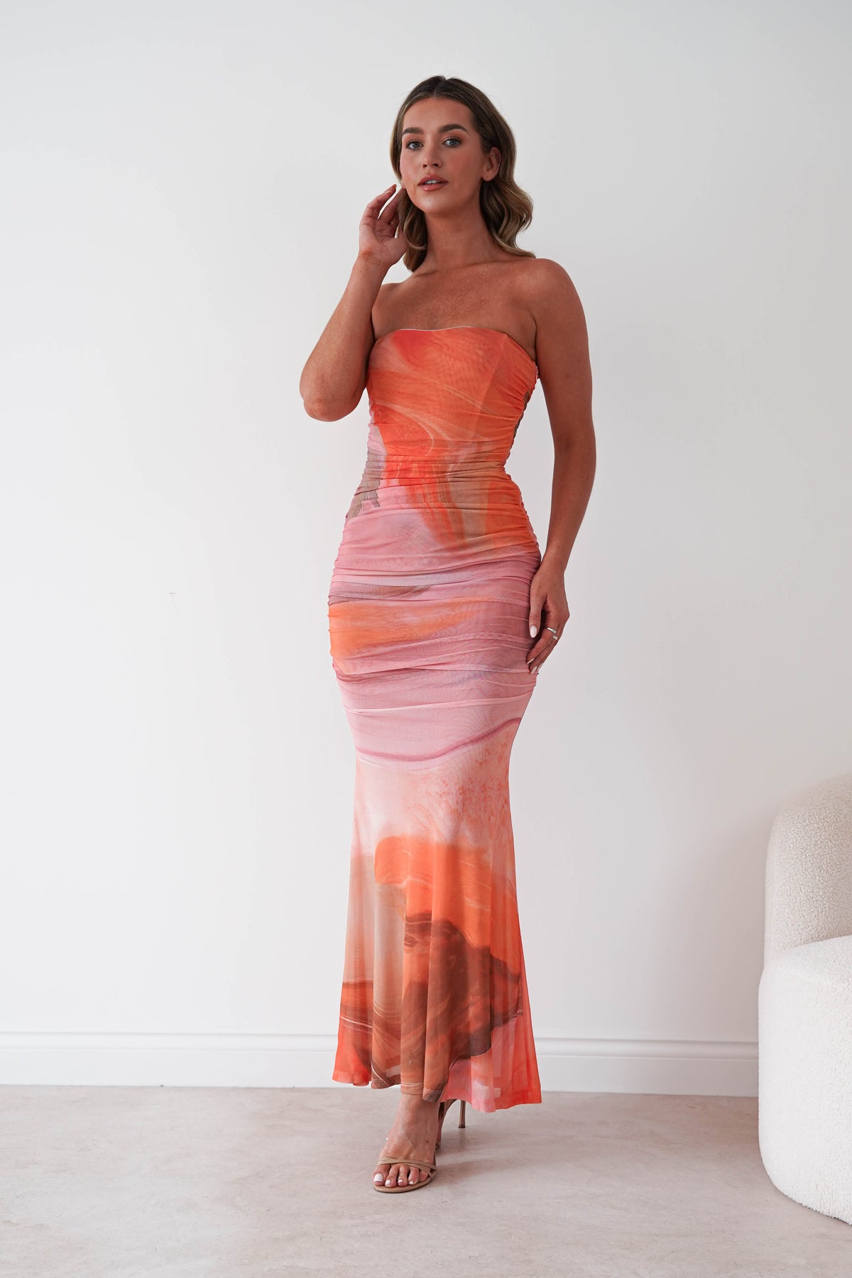 Anneka Strapless Mesh Bodycon Maxi Dress | Orange-Oh Hello Clothing