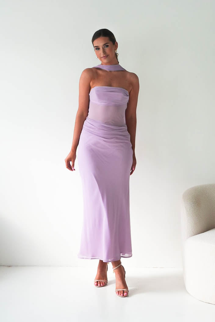 Antionia Strapless Mesh Maxi Dress | Lilac-Oh Hello Clothing