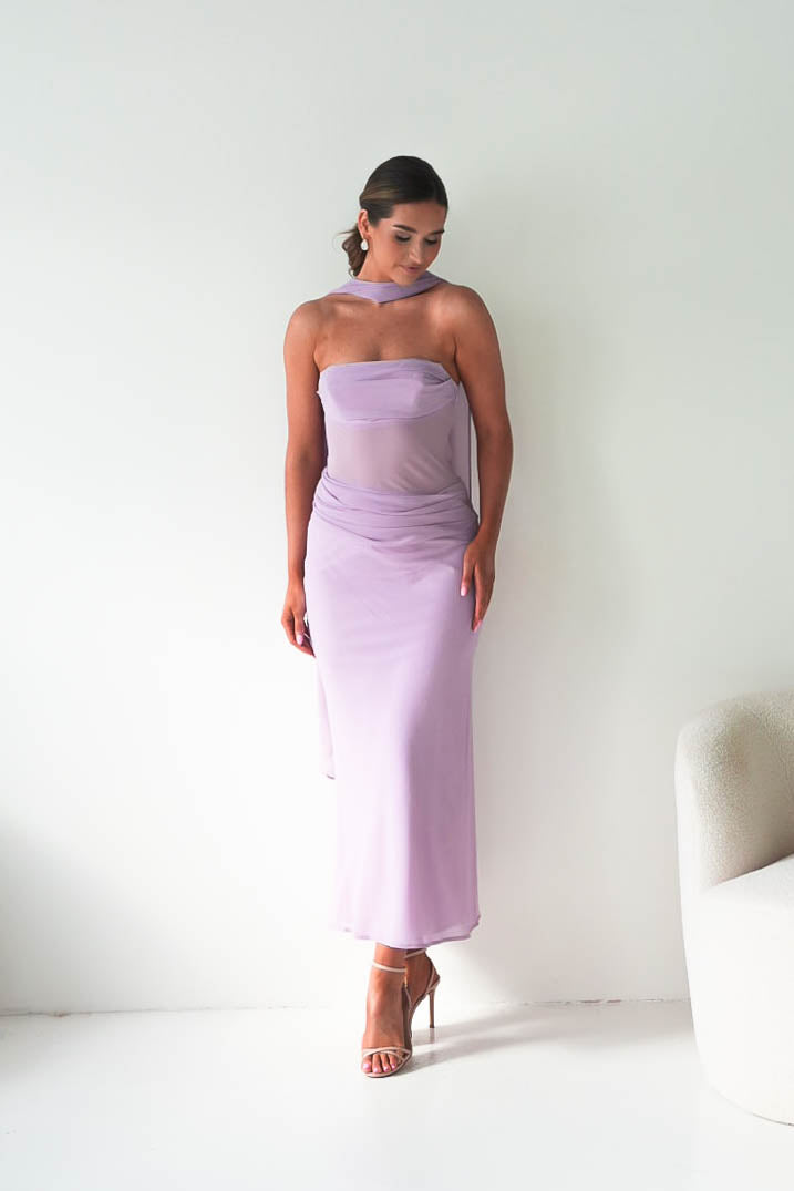 Antionia Strapless Mesh Maxi Dress | Lilac-Oh Hello Clothing