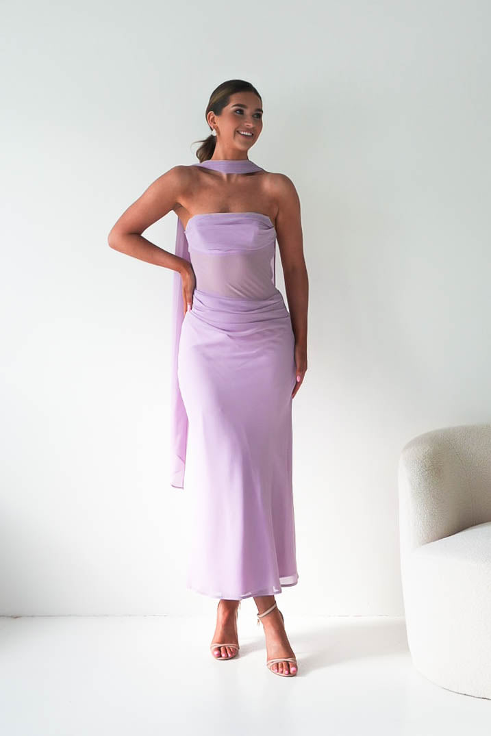 Antionia Strapless Mesh Maxi Dress | Lilac-Oh Hello Clothing