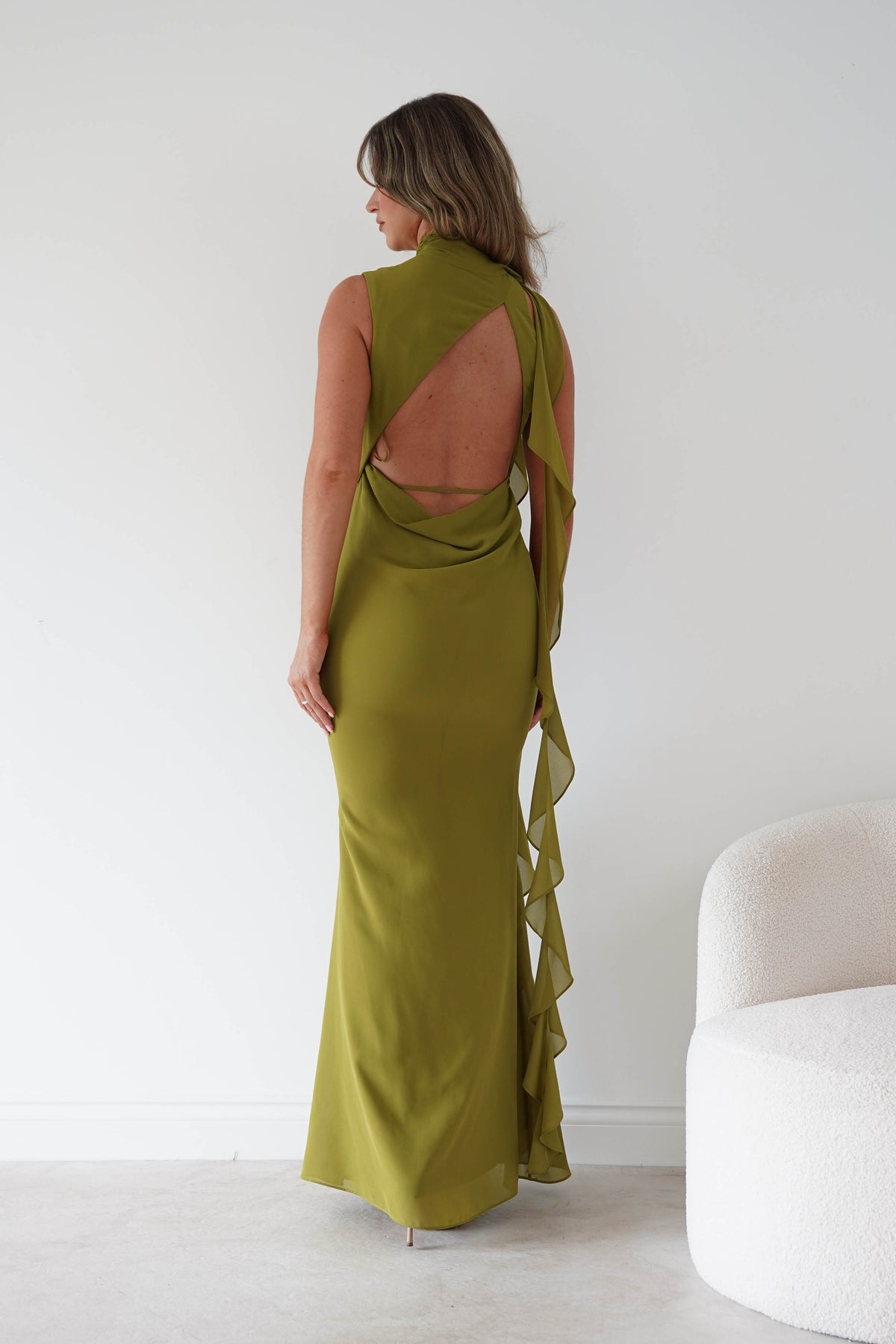 Aoife Draped Rosette Maxi Dress | Chartreuse Green-Oh Hello Clothing