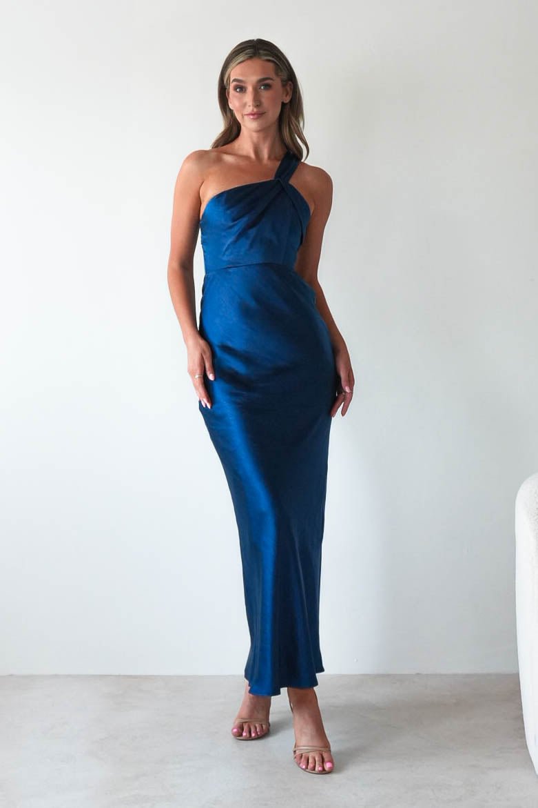 Ashlee Soft Satin One Shoulder Maxi Dress | Navy-Oh Hello Clothing