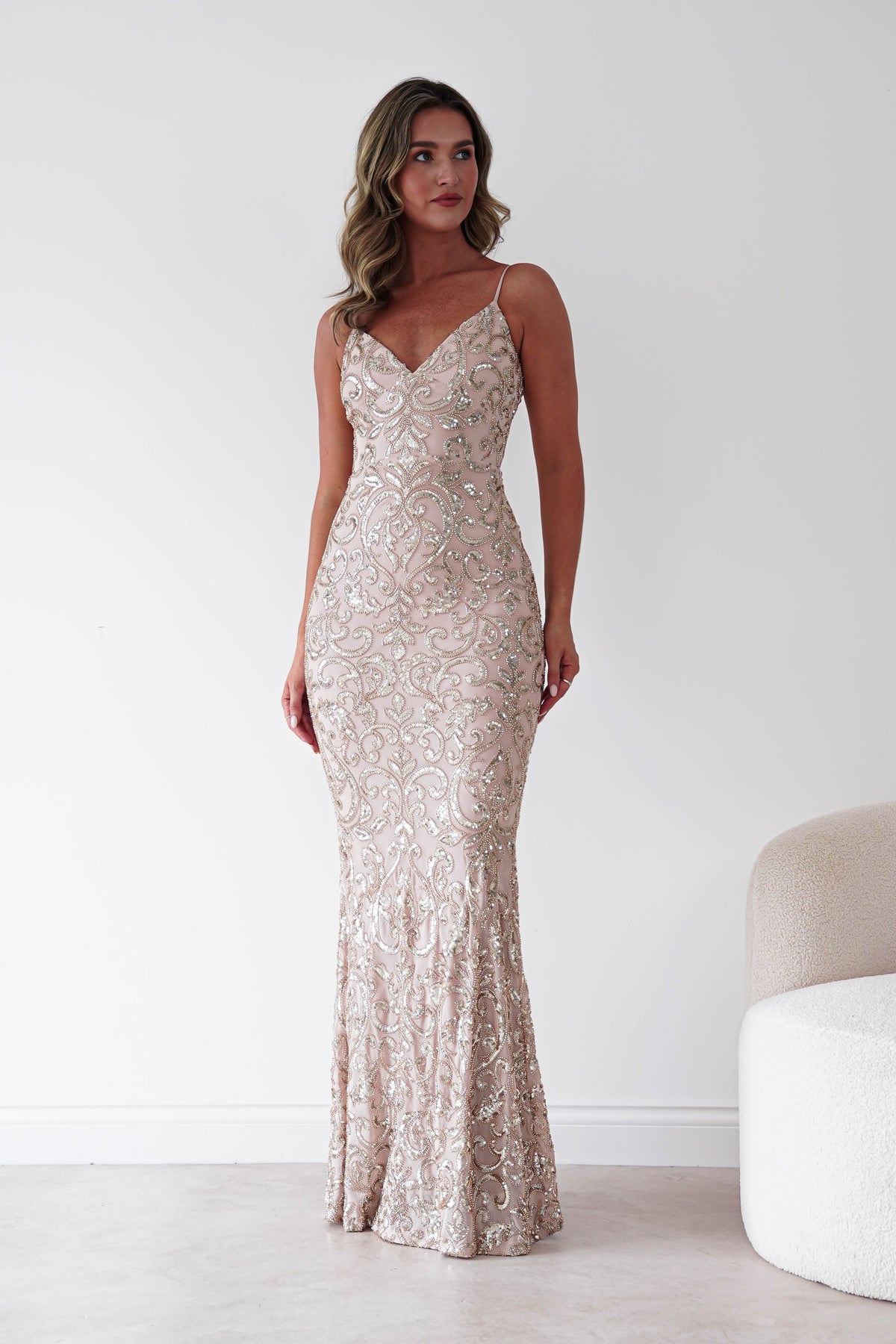 Aster Iridescent Beaded Embellished Gown | Gold-Oh Hello Clothing