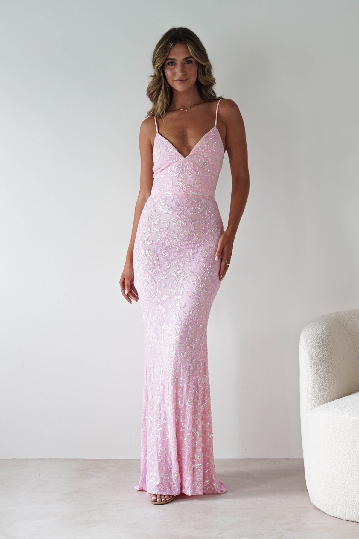 Aster Iridescent Beaded Embellished Gown | Pink-Oh Hello Clothing